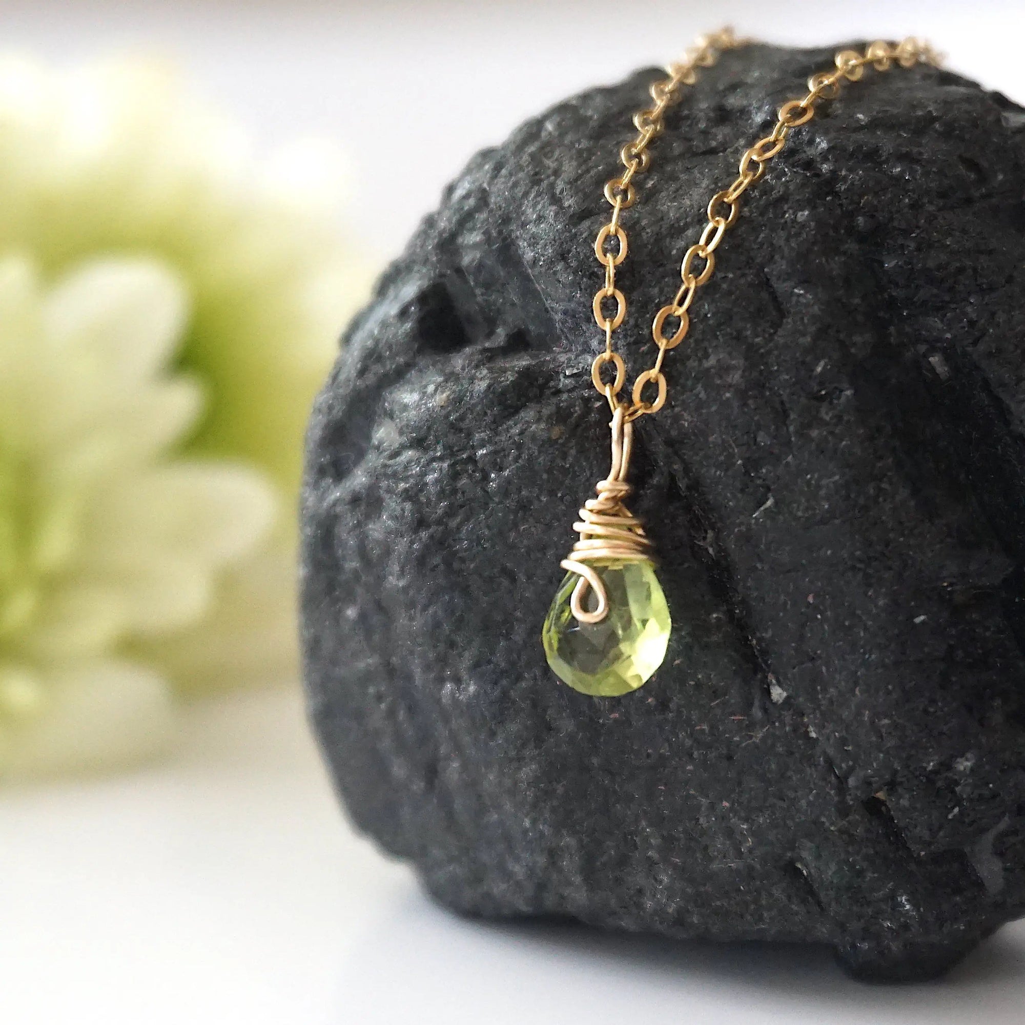 Raw Peridot Charm Necklace - 14K Gold-Filled DesignsbyNatureGems