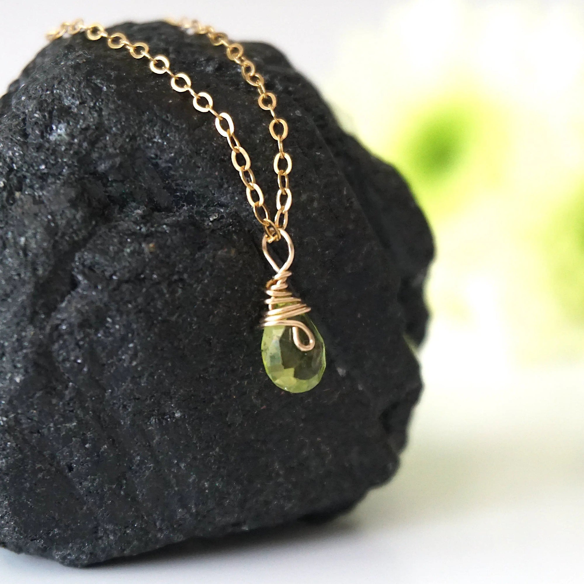 Raw Peridot Charm Necklace - 14K Gold-Filled DesignsbyNatureGems