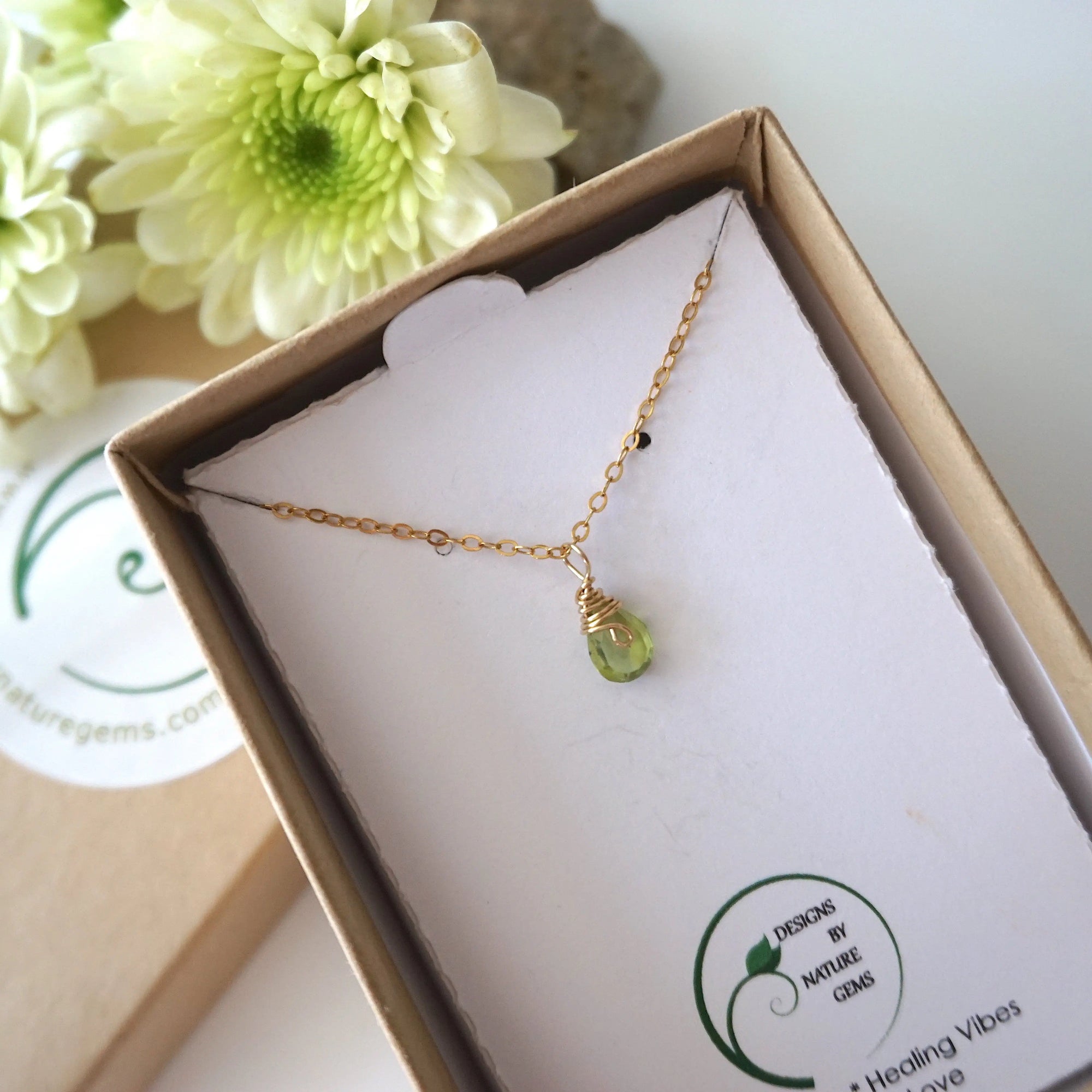 Raw Peridot Charm Necklace - 14K Gold-Filled DesignsbyNatureGems