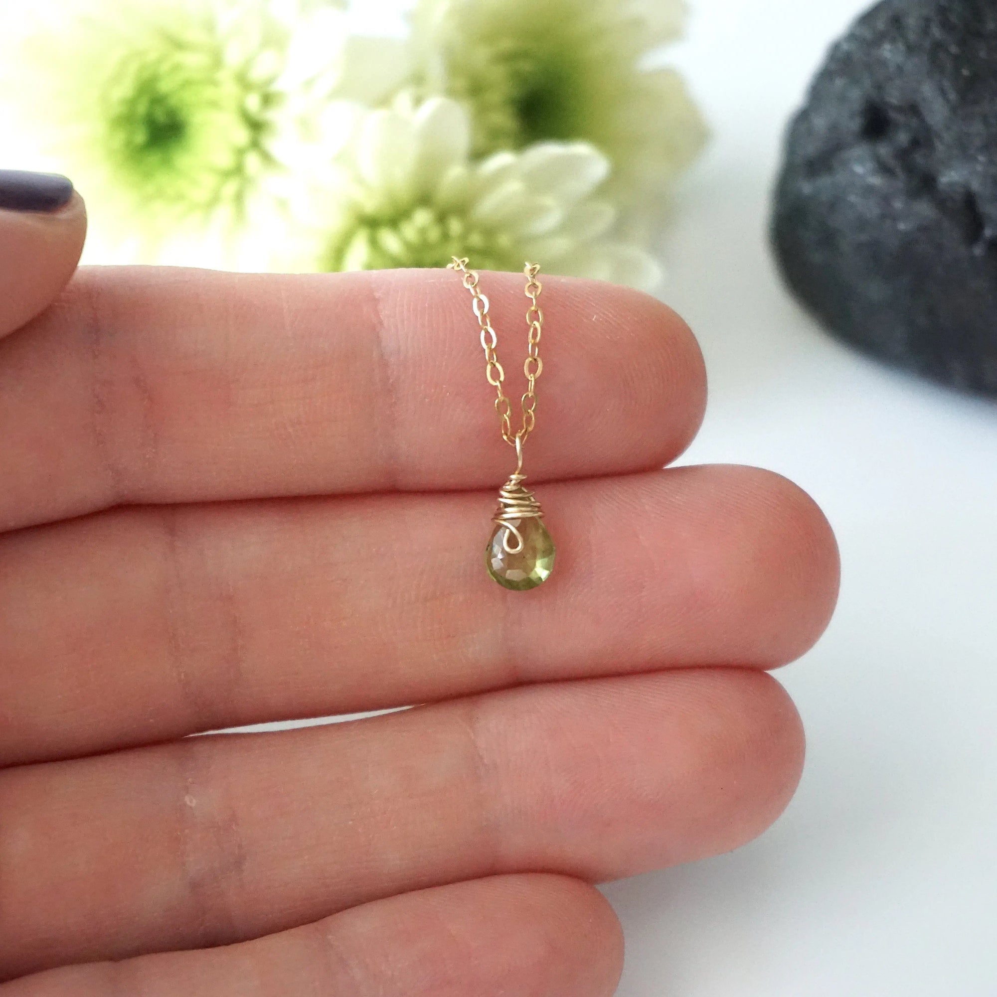 Raw Peridot Charm Necklace - 14K Gold-Filled DesignsbyNatureGems