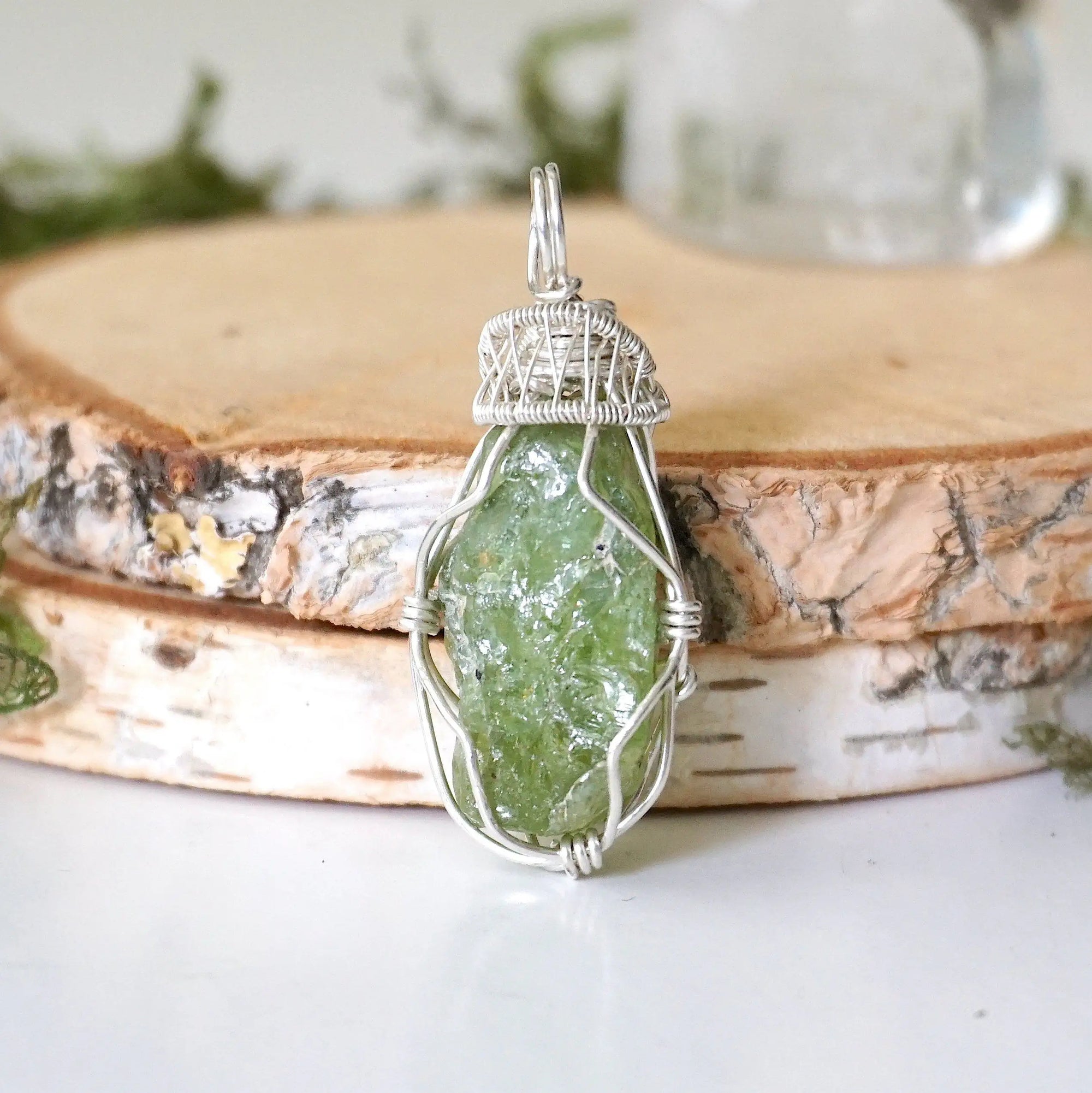 Raw Peridot Necklace - Sterling Silver DesignsbyNatureGems