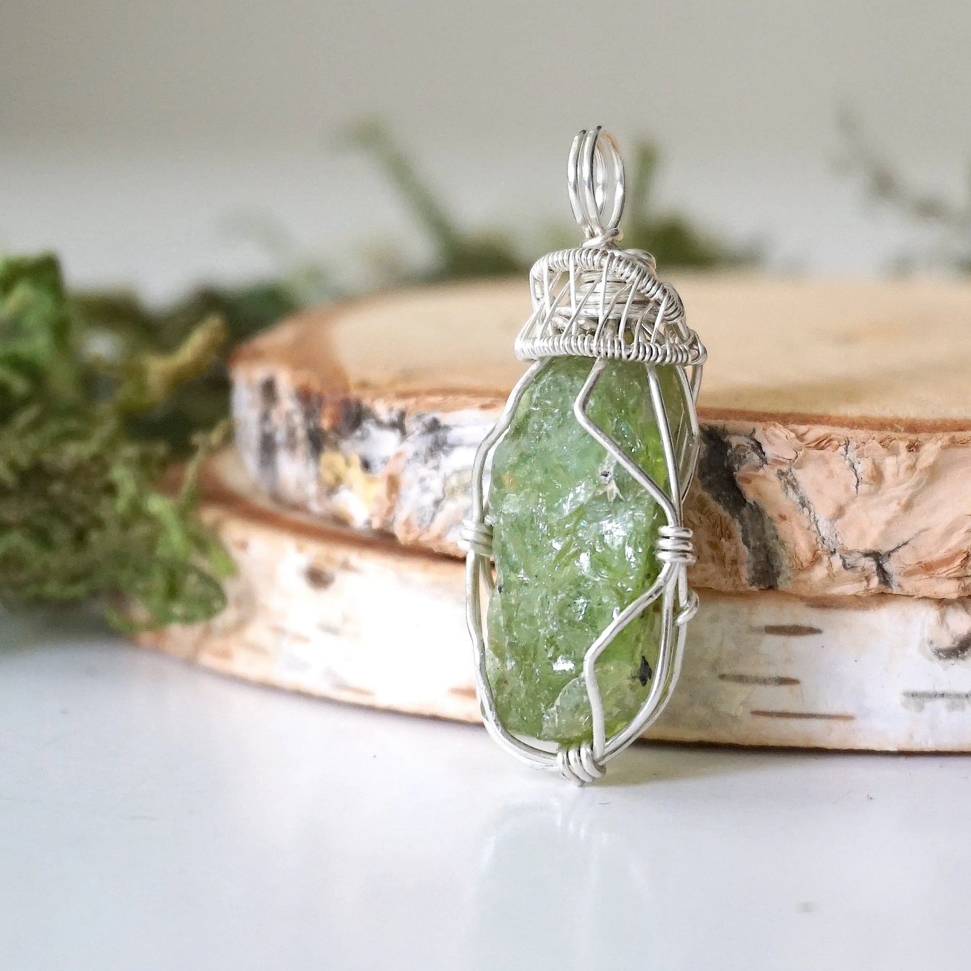 Raw Peridot Necklace - Sterling Silver DesignsbyNatureGems