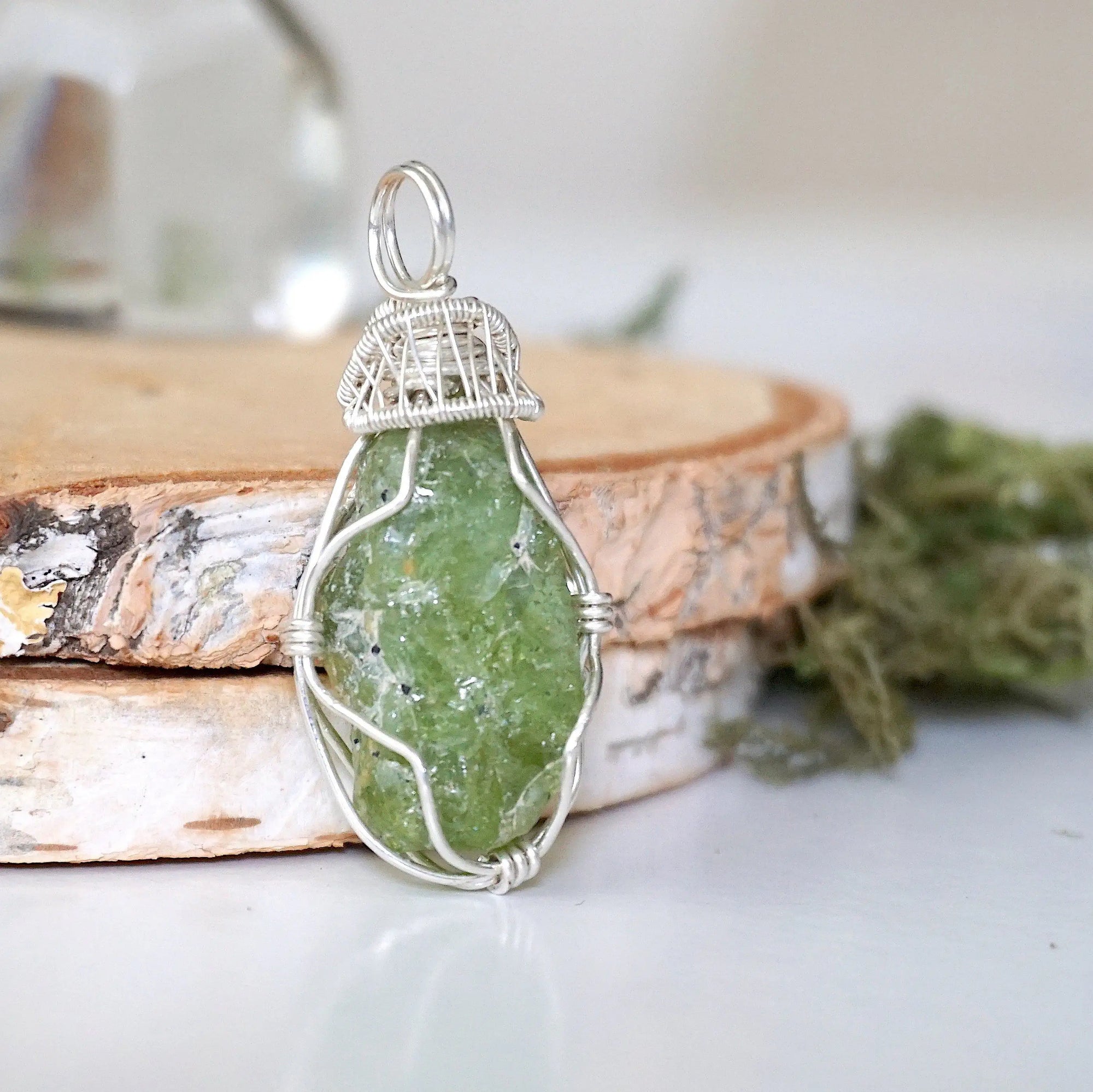 Raw Peridot Necklace - Sterling Silver DesignsbyNatureGems