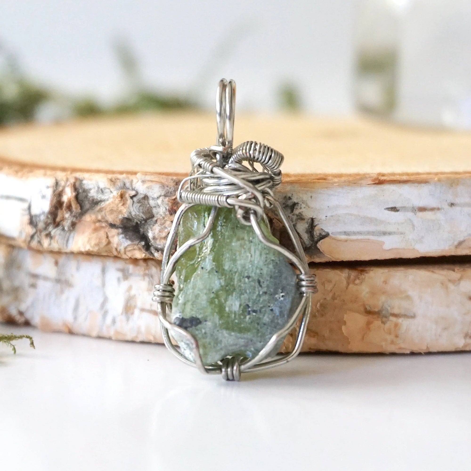 Raw Peridot Necklace - White Gold DesignsbyNatureGems