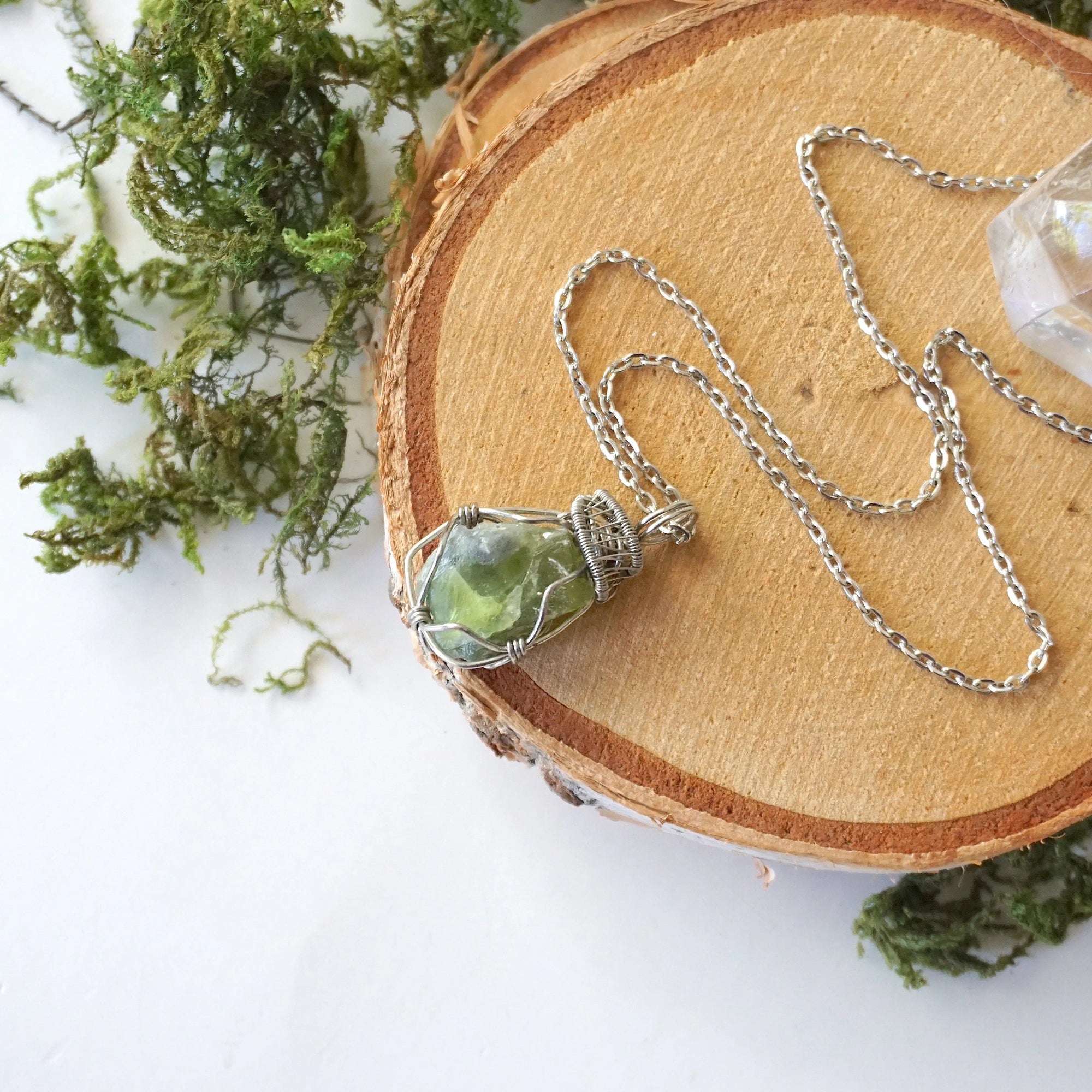 Raw Peridot Necklace - White Gold DesignsbyNatureGems