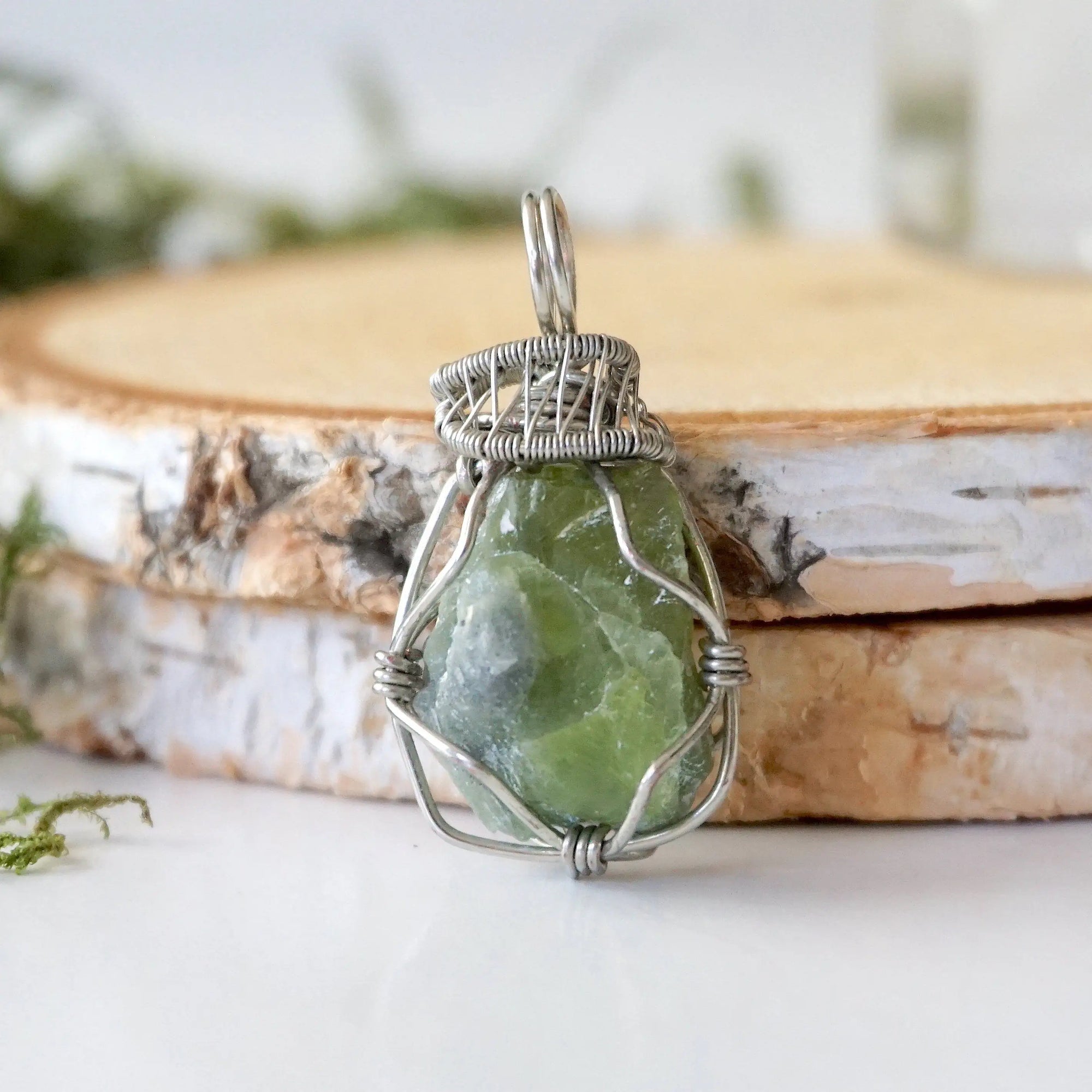 Raw Peridot Necklace - White Gold DesignsbyNatureGems