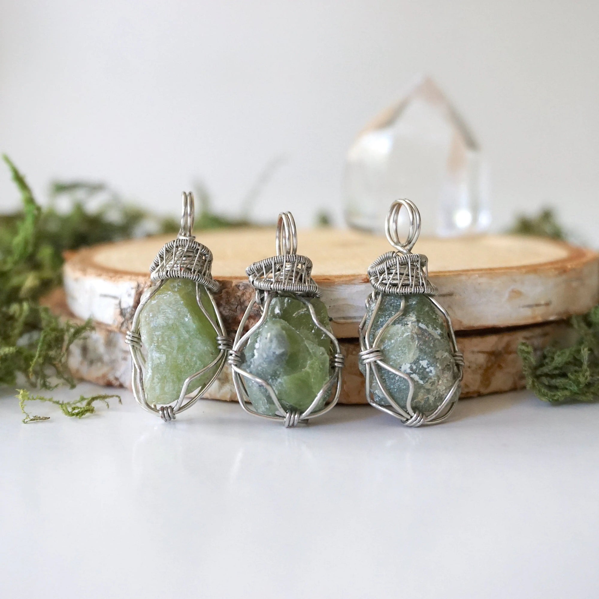 Raw Peridot Necklace - White Gold DesignsbyNatureGems