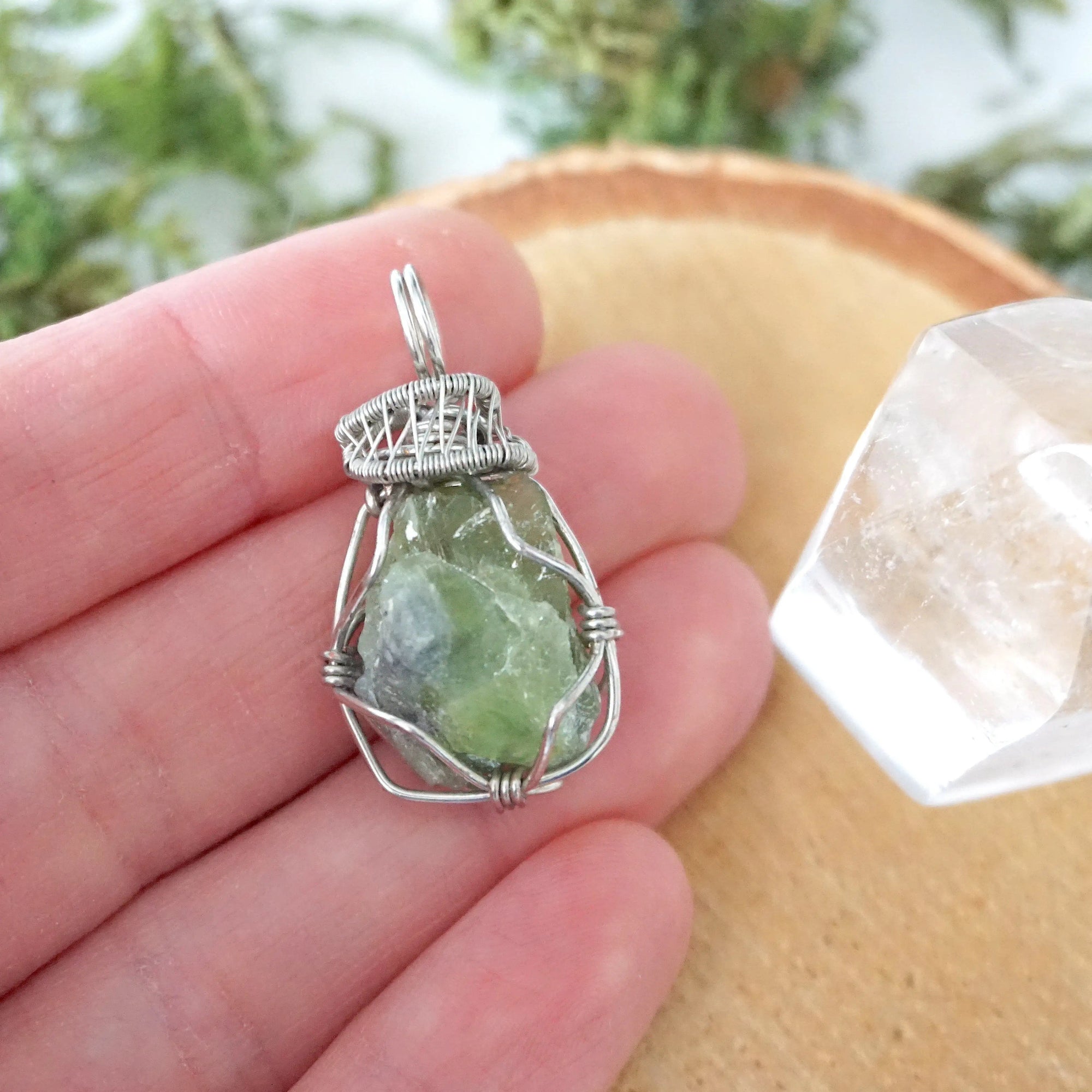 Raw Peridot Necklace - White Gold DesignsbyNatureGems