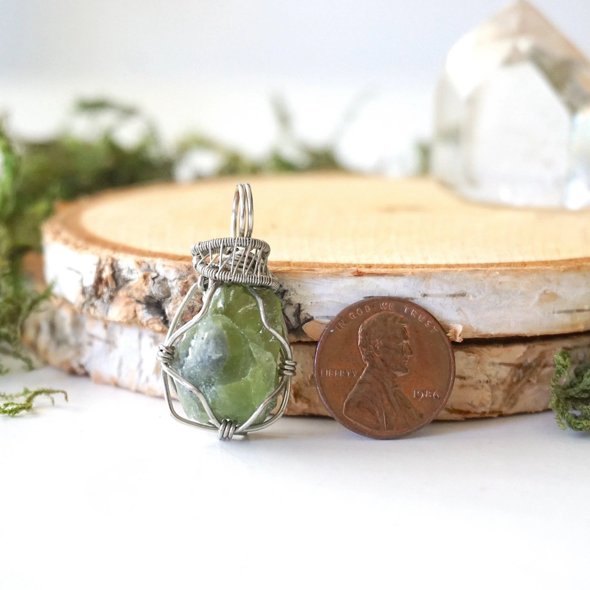 Raw Peridot Necklace - White Gold DesignsbyNatureGems