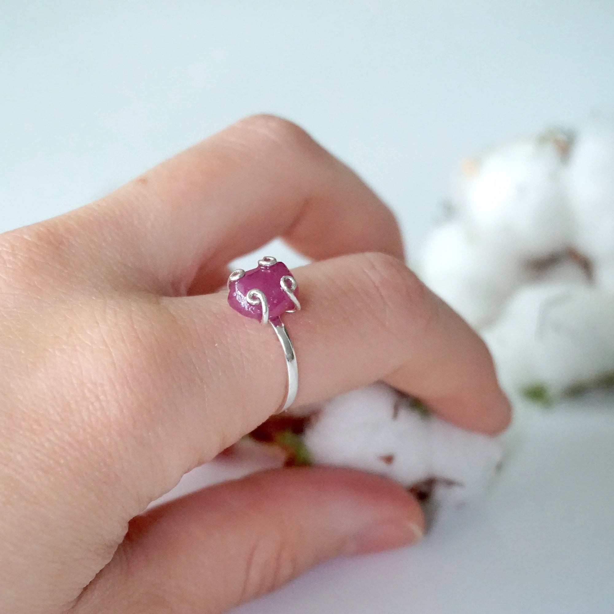Raw Pink Ruby Ring - Sterling Silver DesignsbyNatureGems