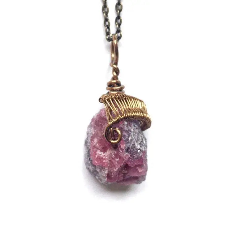 Raw Pink Tourmaline Necklace - October Birthstone DesignsbyNatureGems