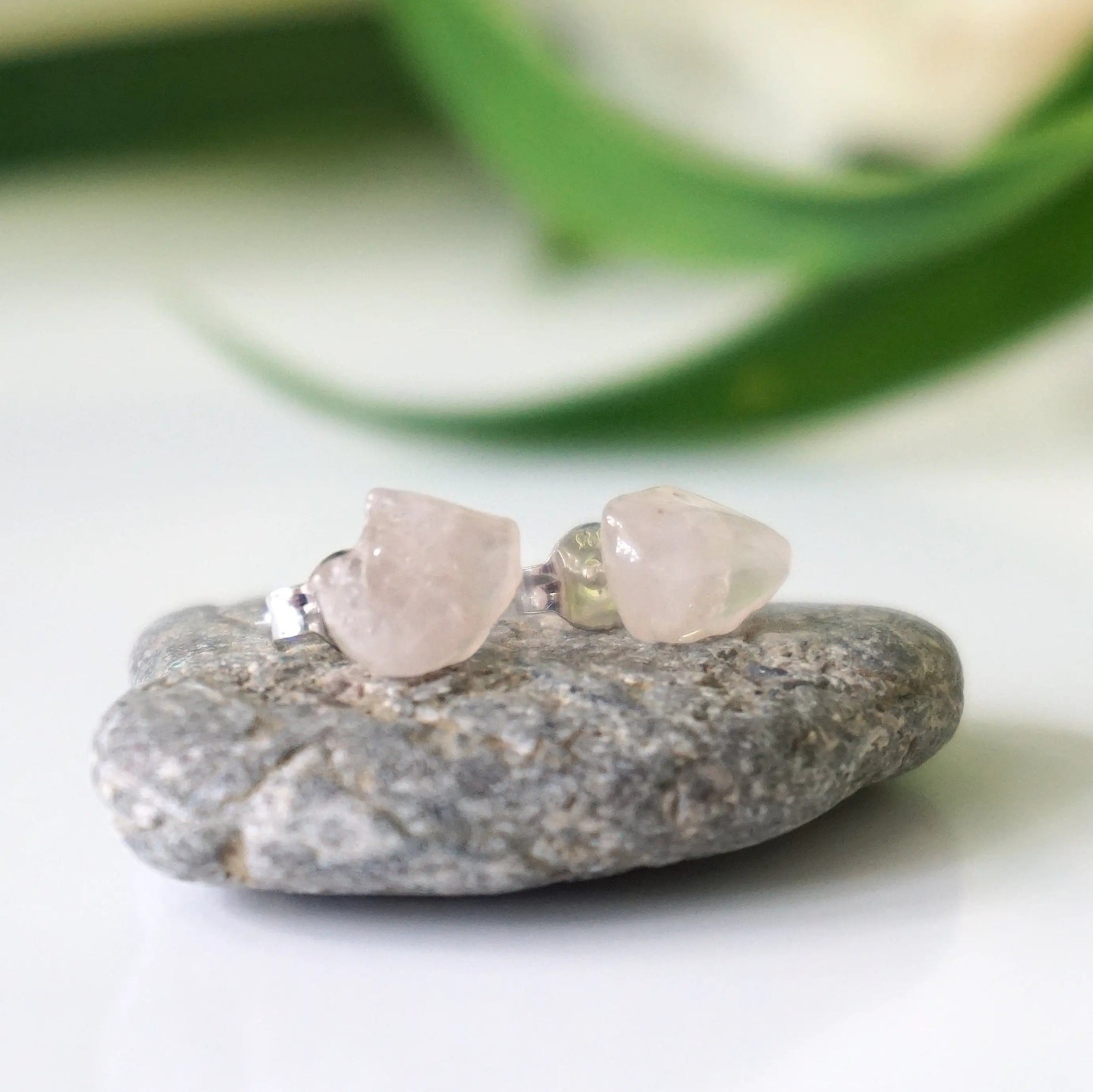 Raw Rose Quartz Crystal Stud Earrings DesignsbyNatureGems
