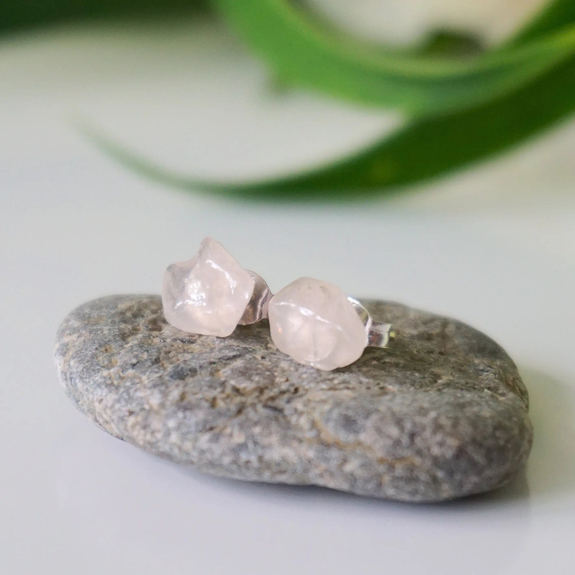 Raw Rose Quartz Crystal Stud Earrings DesignsbyNatureGems