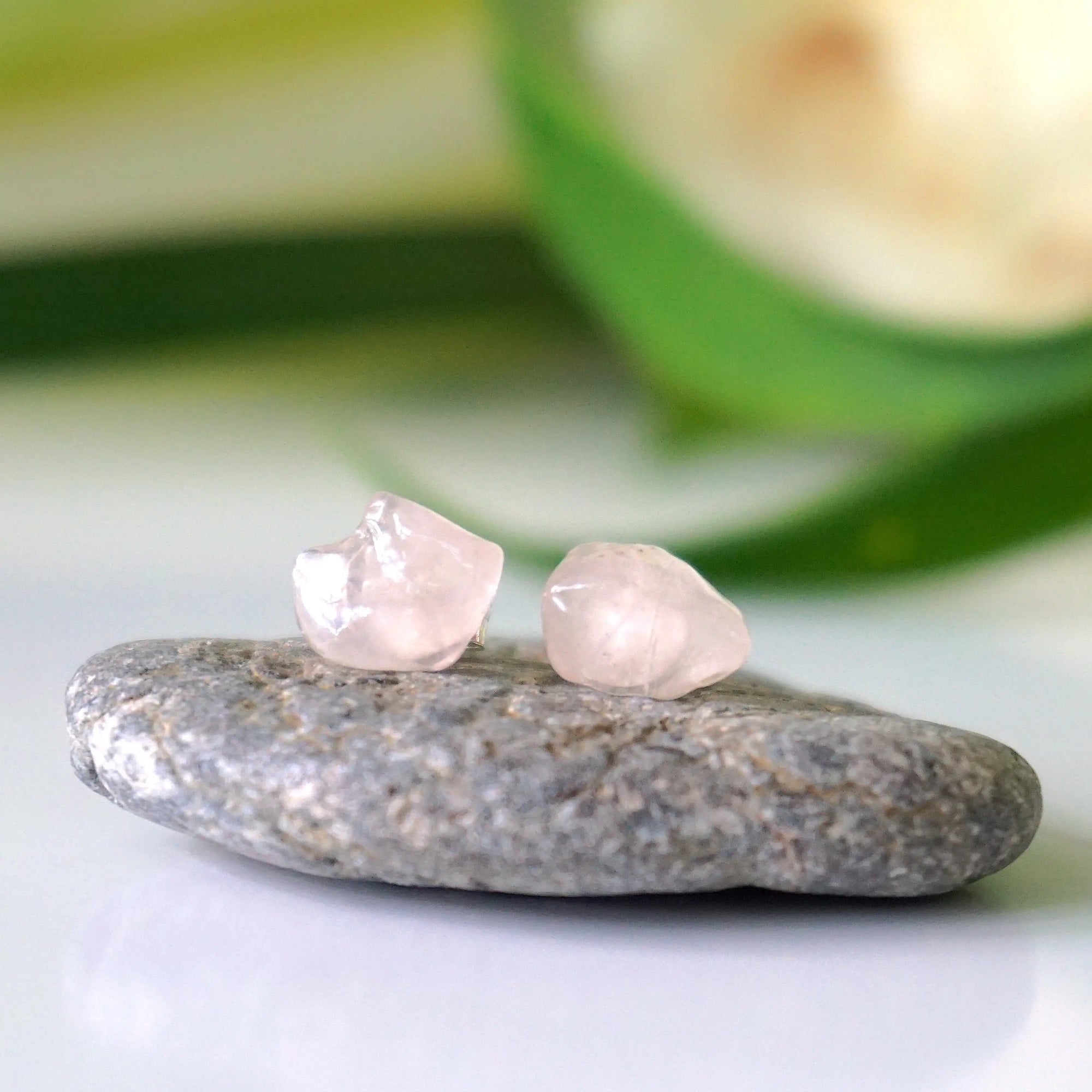 Raw Rose Quartz Crystal Stud Earrings DesignsbyNatureGems