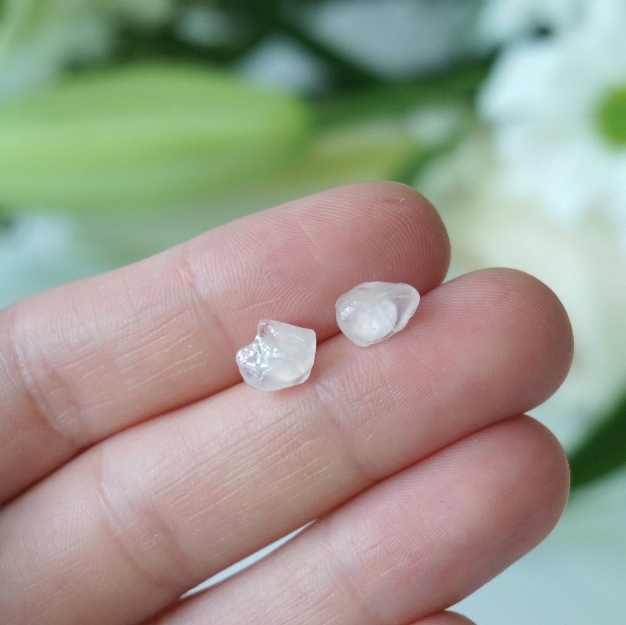 Raw Rose Quartz Crystal Stud Earrings DesignsbyNatureGems