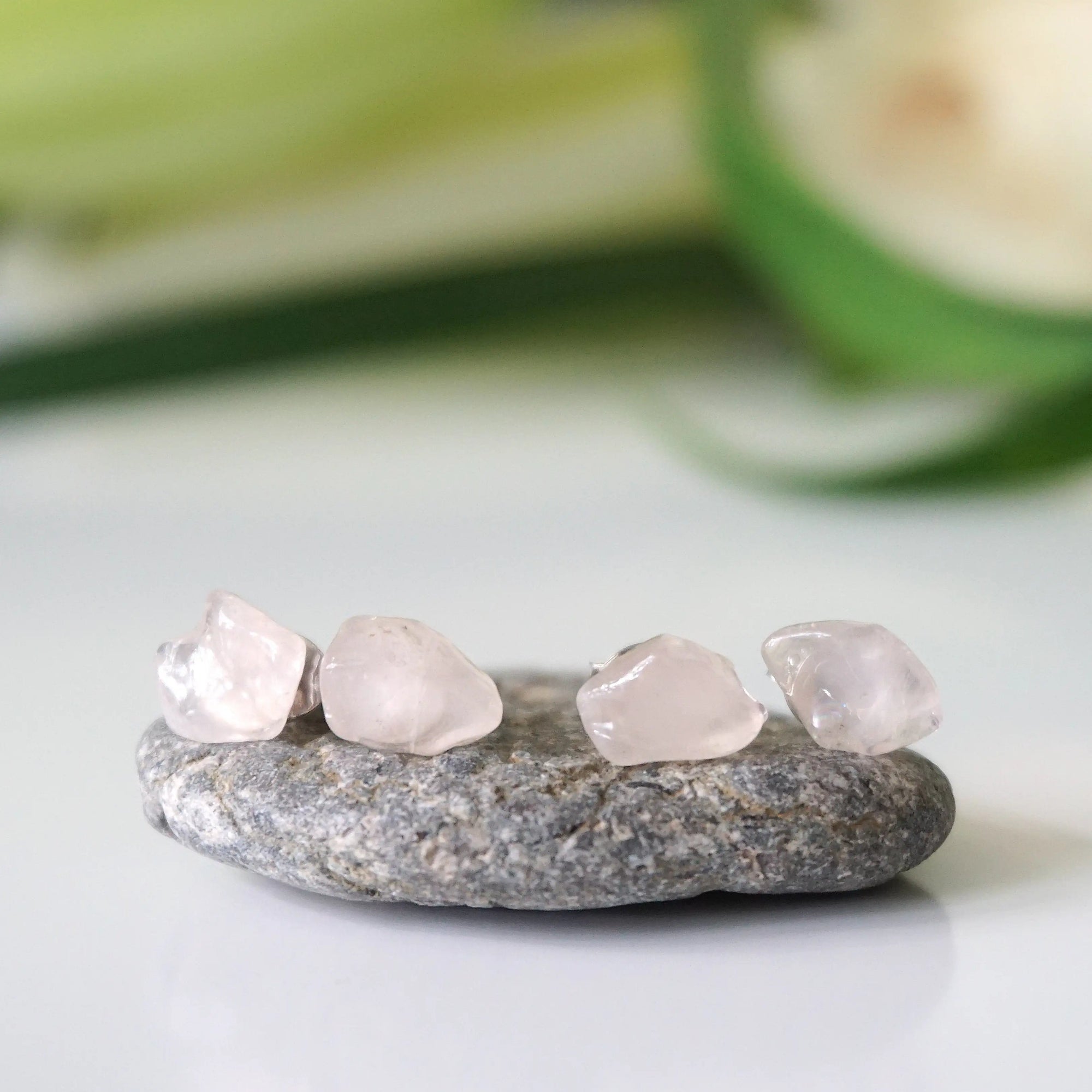Raw Rose Quartz Crystal Stud Earrings DesignsbyNatureGems