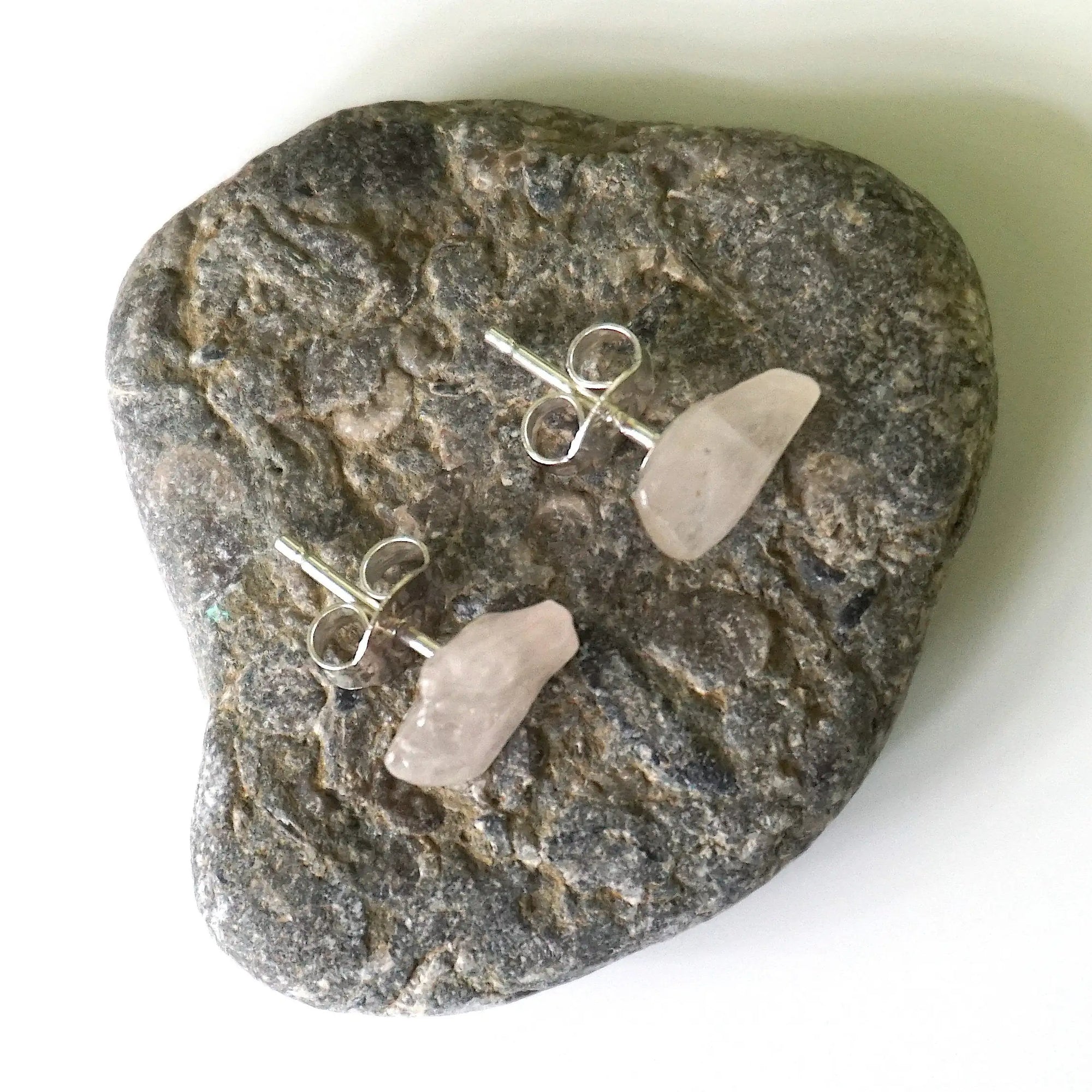 Raw Rose Quartz Crystal Stud Earrings DesignsbyNatureGems
