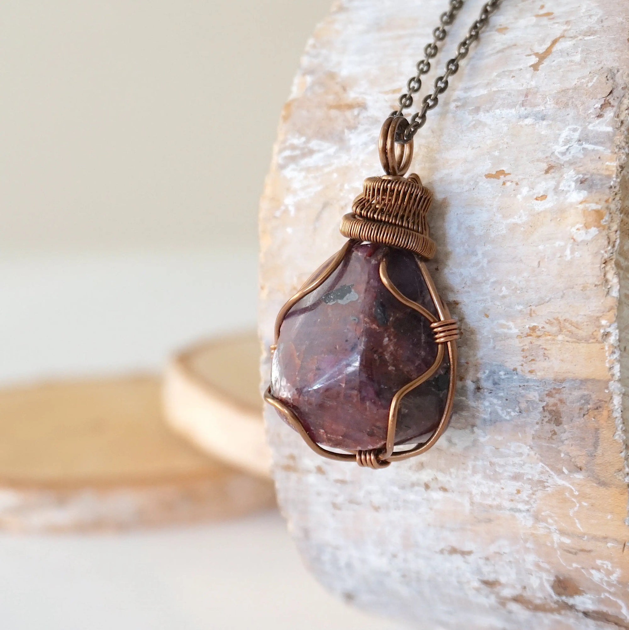 Raw Ruby Necklace - Antique Bronze DesignsbyNatureGems