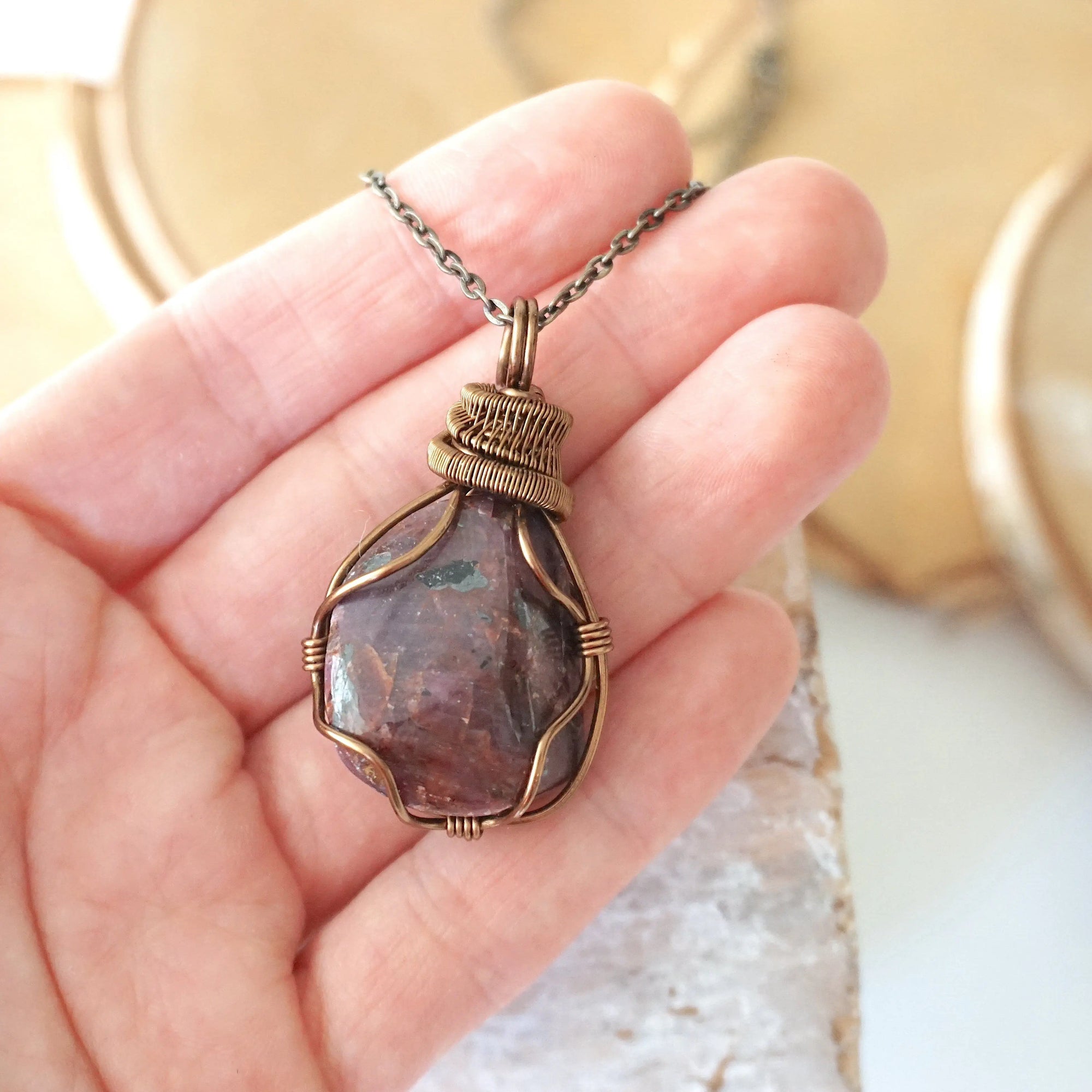 Raw Ruby Necklace - Antique Bronze DesignsbyNatureGems