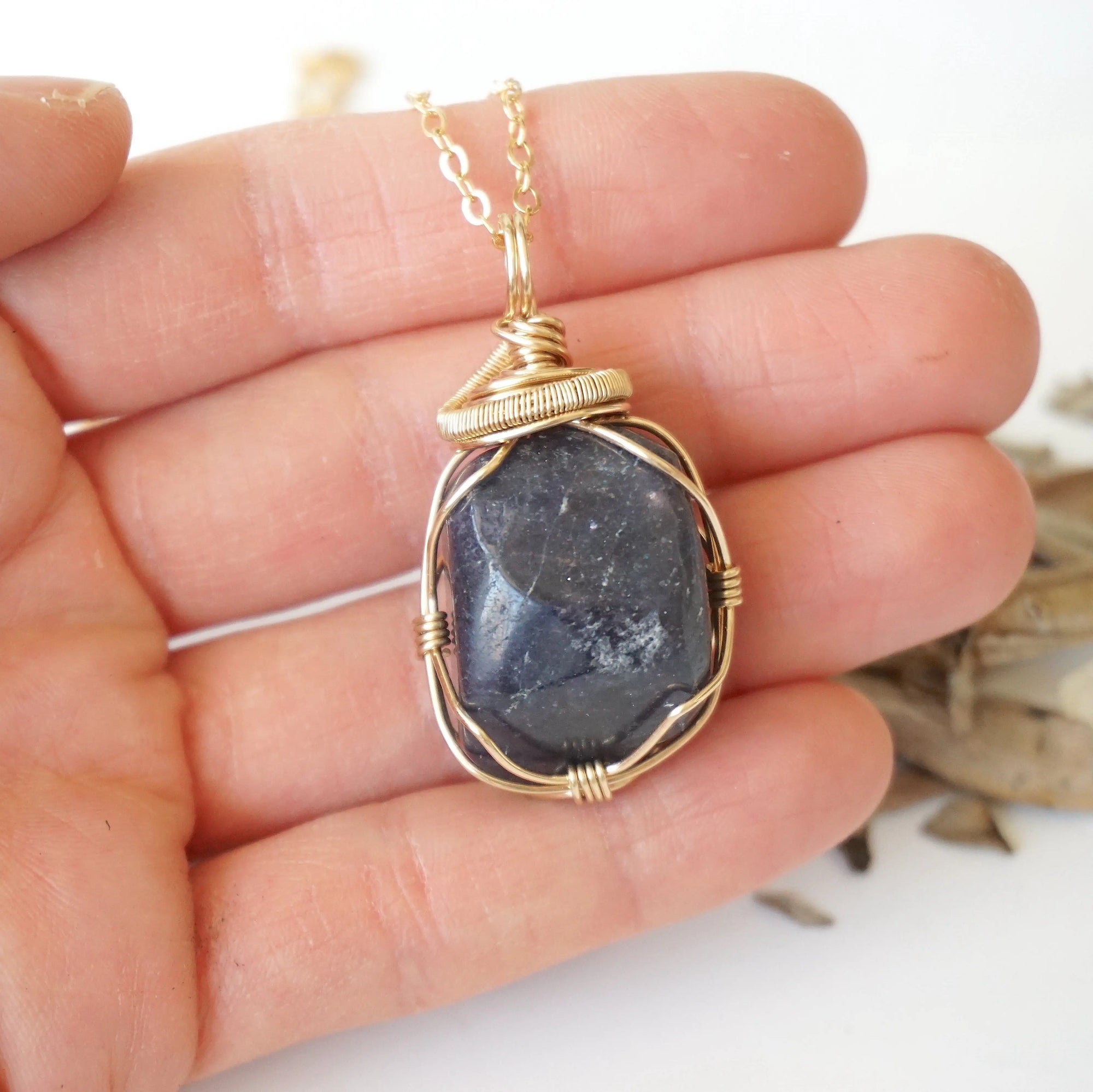 Raw Sapphire Crystal Necklace 14K Gold-FIlled - September Birthstone DesignsbyNatureGems