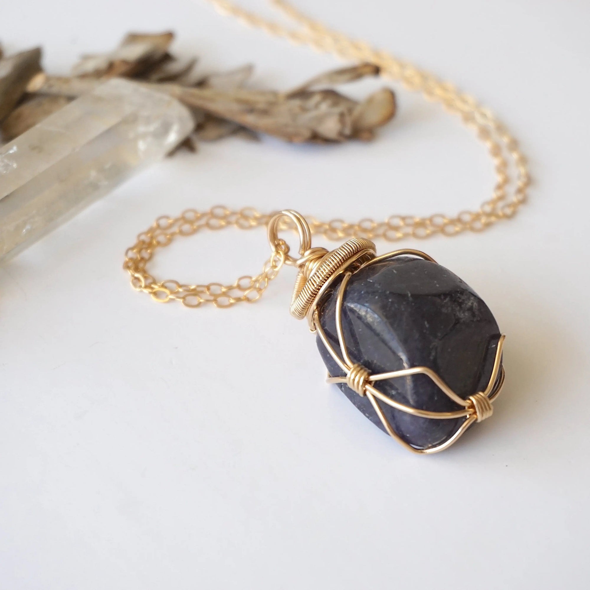 Raw Sapphire Crystal Necklace 14K Gold-FIlled - September Birthstone DesignsbyNatureGems