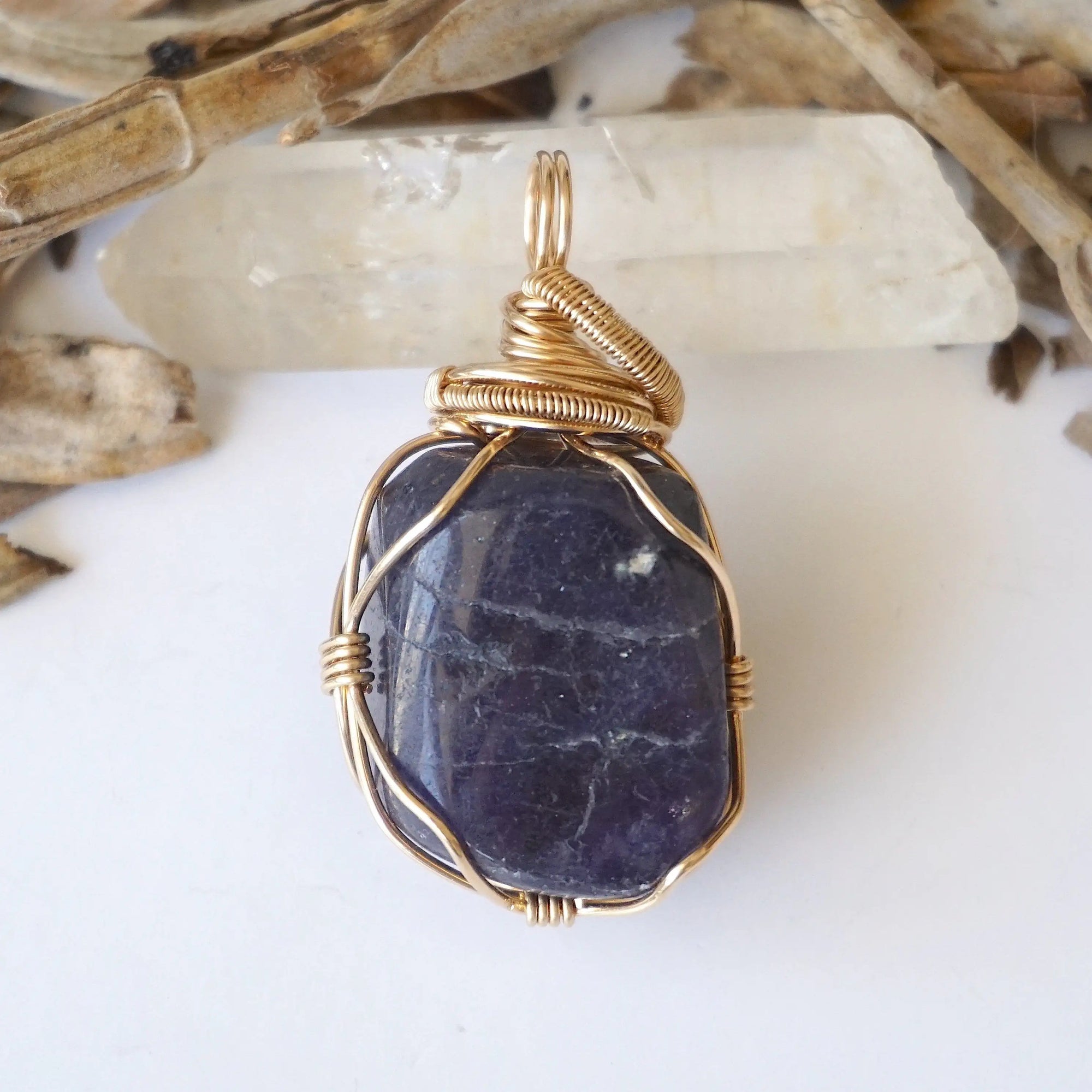 Raw Sapphire Crystal Necklace 14K Gold-FIlled - September Birthstone DesignsbyNatureGems