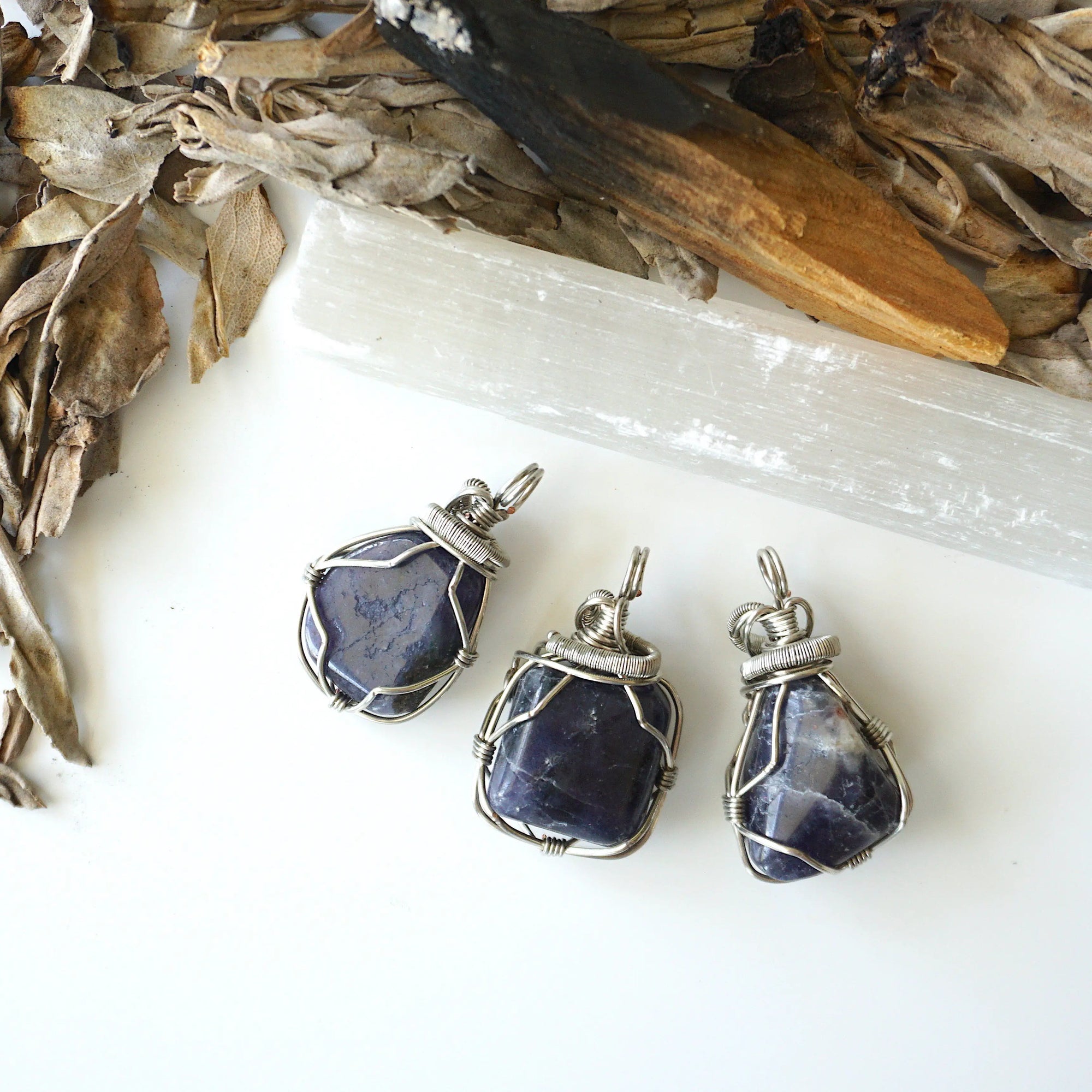 Raw Sapphire Pendant Necklace - September Birthstone - Sapphire Crystal Wrapped in Dark Silver Wire - Multiple Pendants