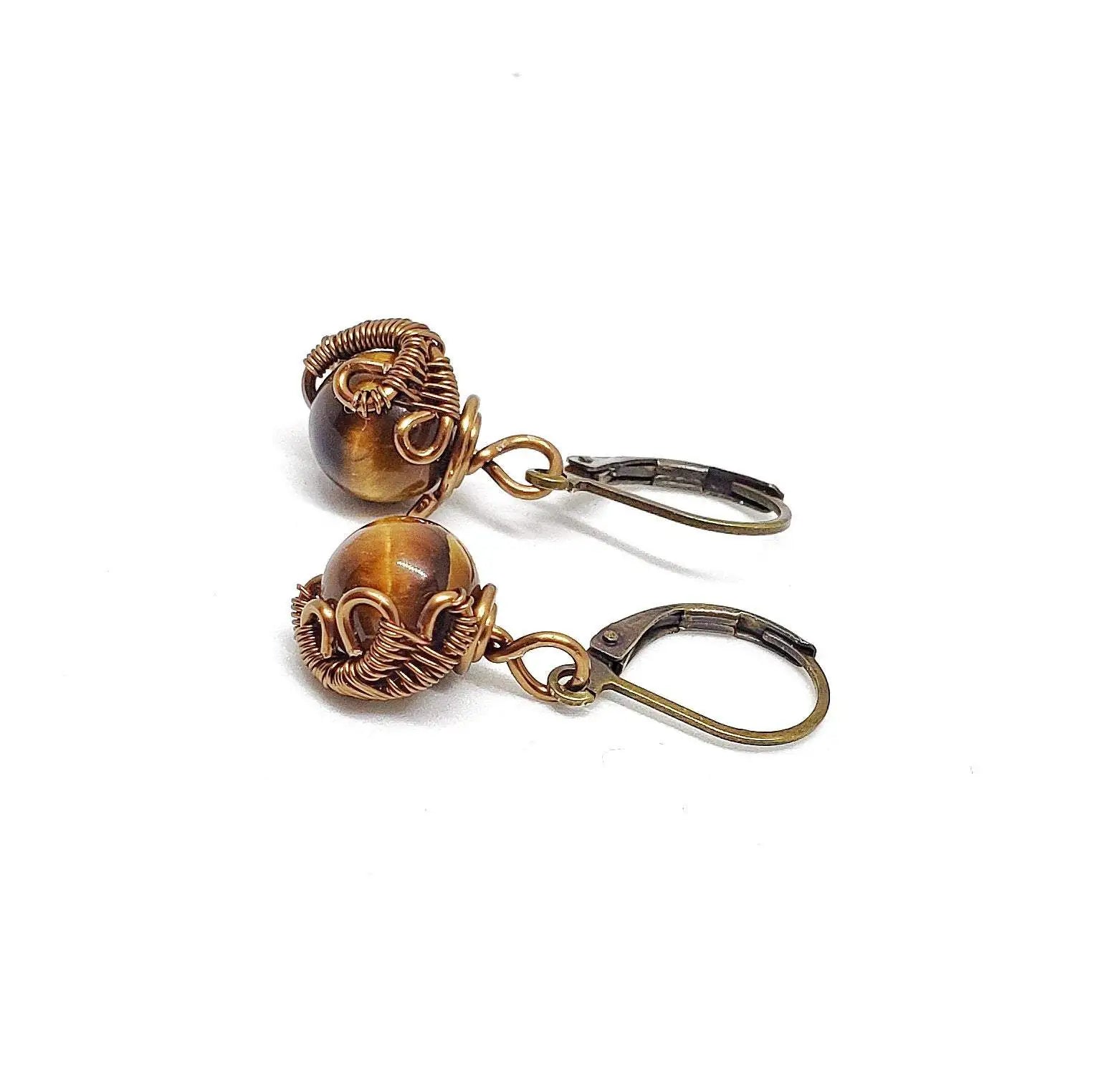 Raw Tigers Eye Healing Crystal Drop Earrings DesignsbyNatureGems