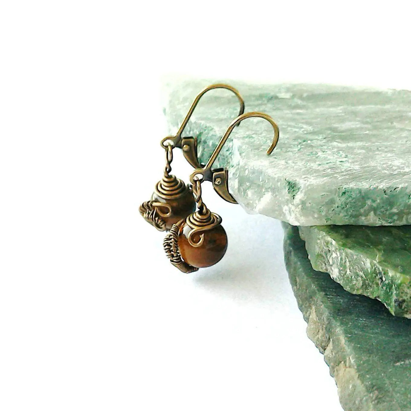 Raw Tigers Eye Healing Crystal Drop Earrings DesignsbyNatureGems