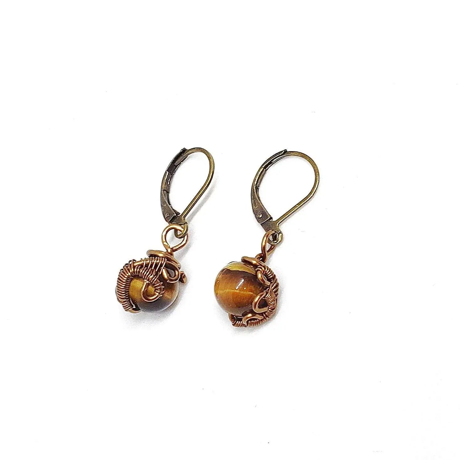 Raw Tigers Eye Healing Crystal Drop Earrings DesignsbyNatureGems