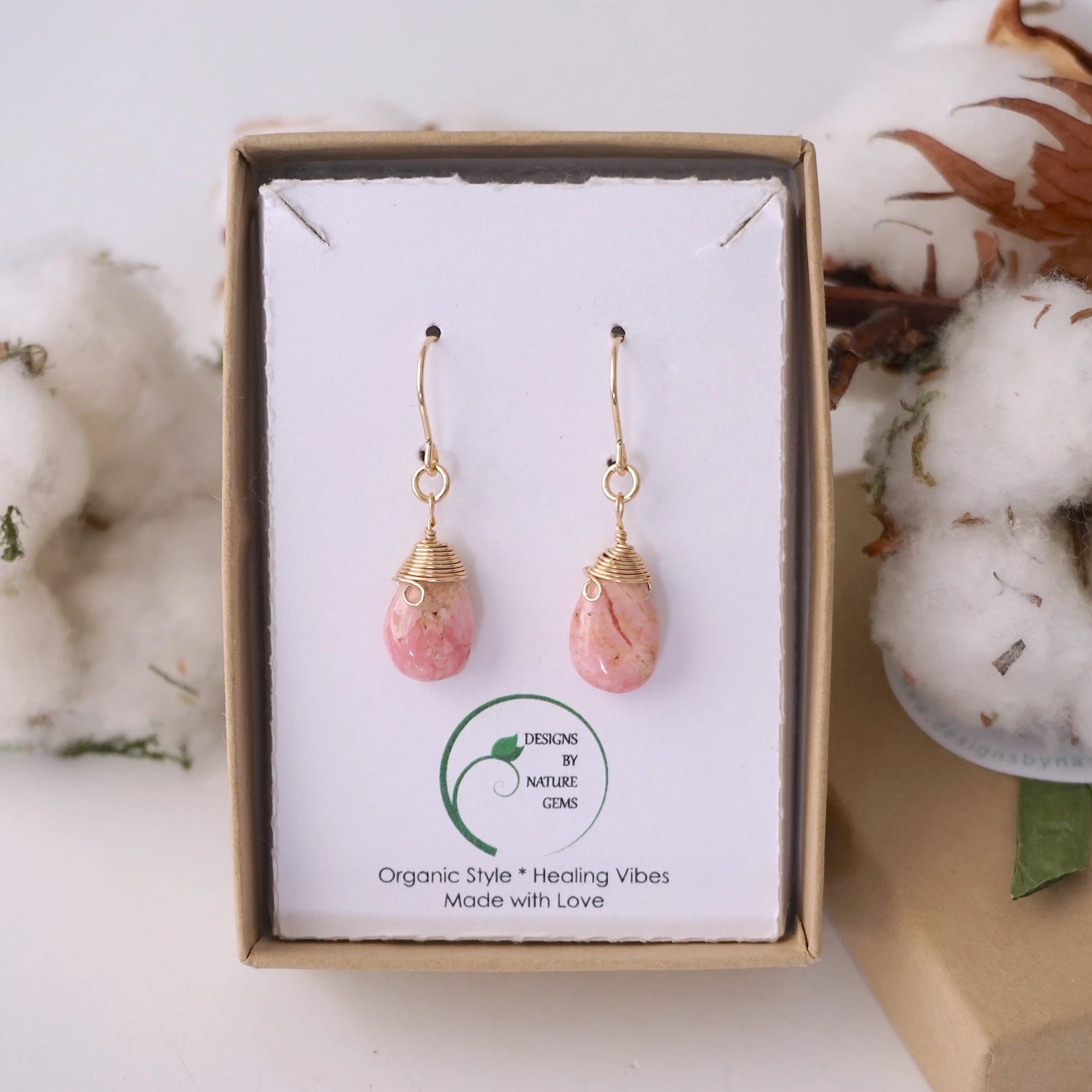 Rhodochrosite - 14k Gold Drop Earrings Designs by Nature Gems