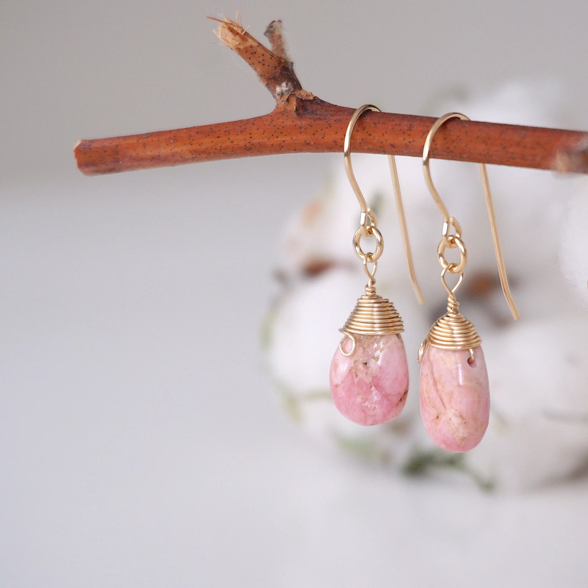 Rhodochrosite - 14k Gold Drop Earrings Designs by Nature Gems