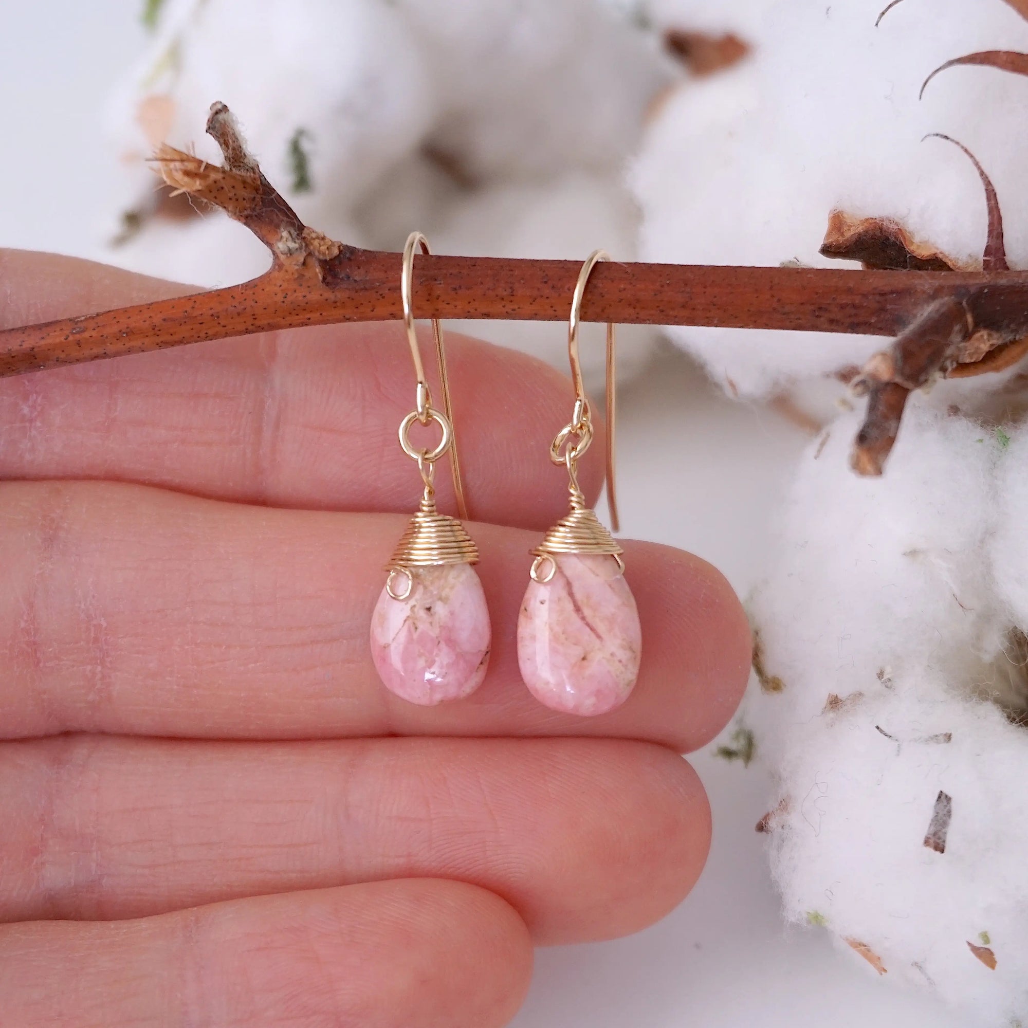 Rhodochrosite - 14k Gold Drop Earrings Designs by Nature Gems