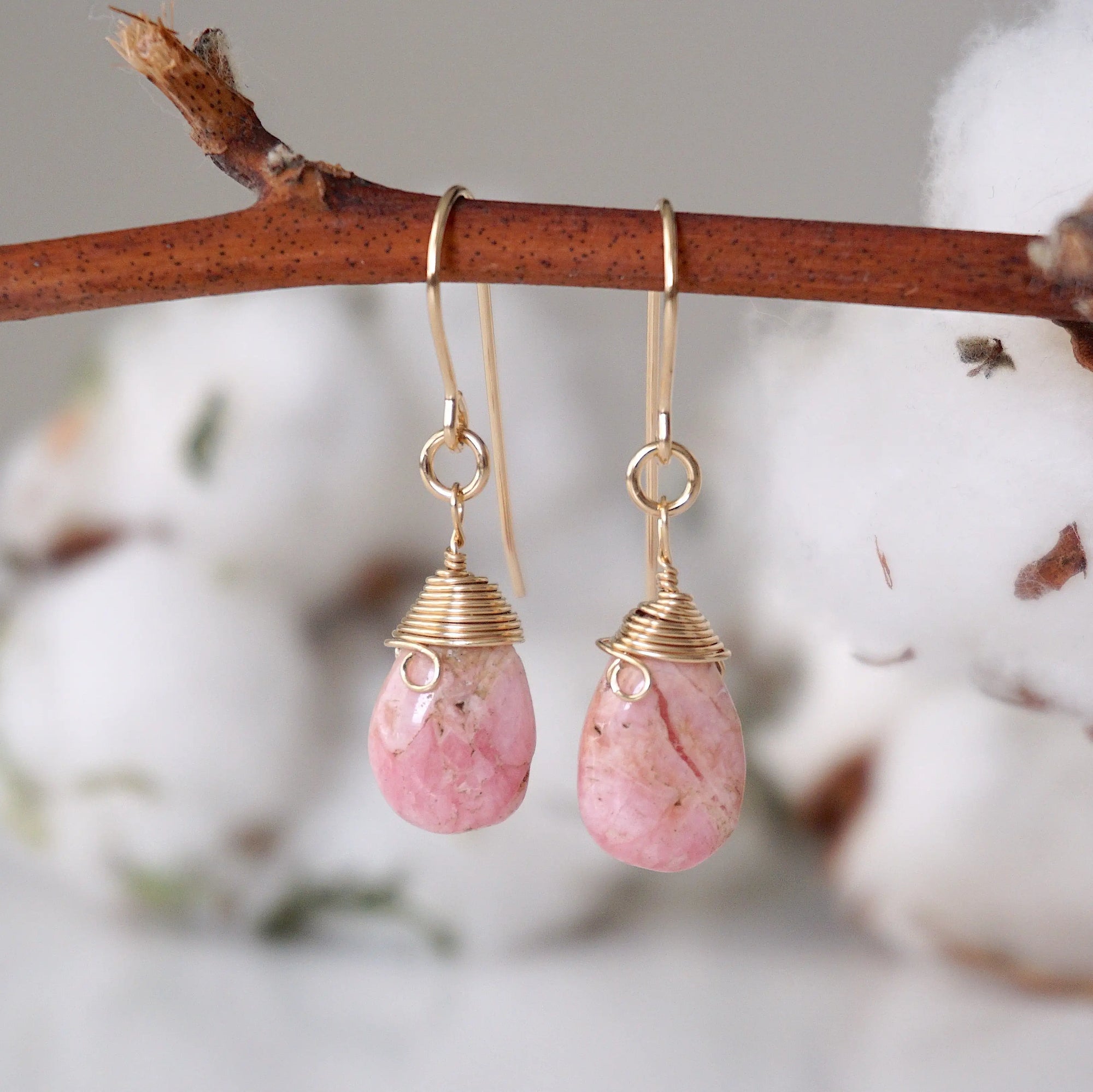 Rhodochrosite - 14k Gold Drop Earrings Designs by Nature Gems