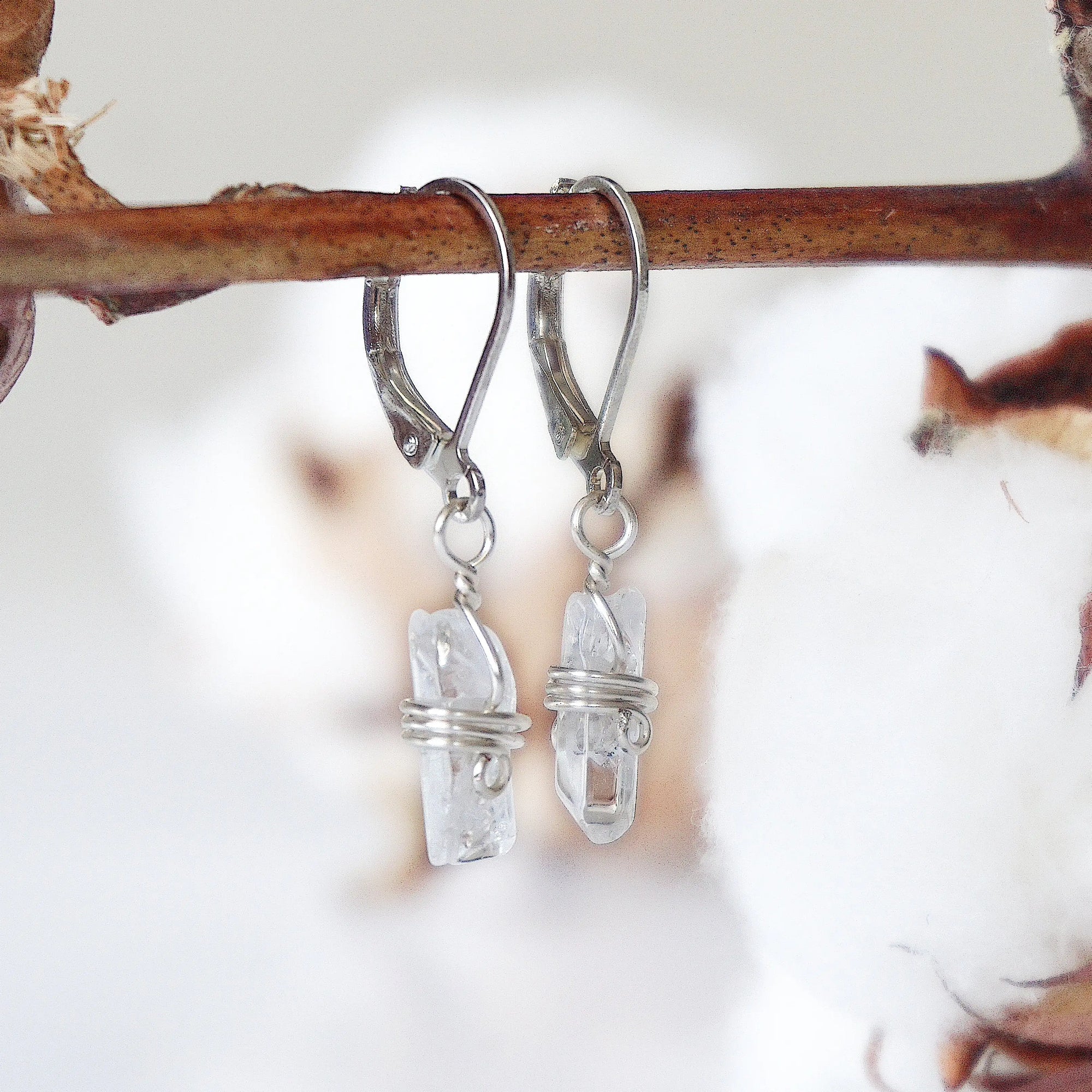 Rock Crystal Drop Earrings - Sterling Silver Plated DesignsbyNatureGems