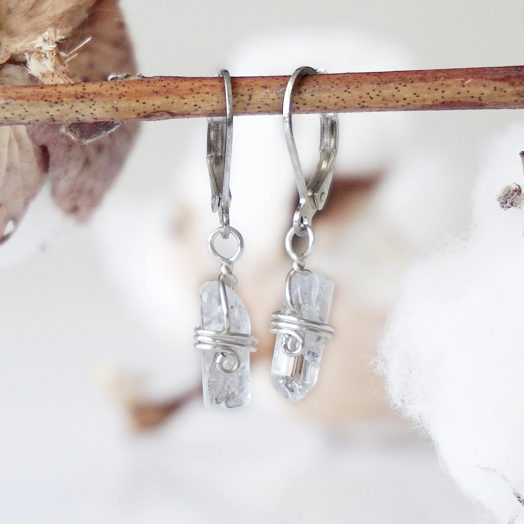 Rock Crystal Drop Earrings - Sterling Silver Plated DesignsbyNatureGems