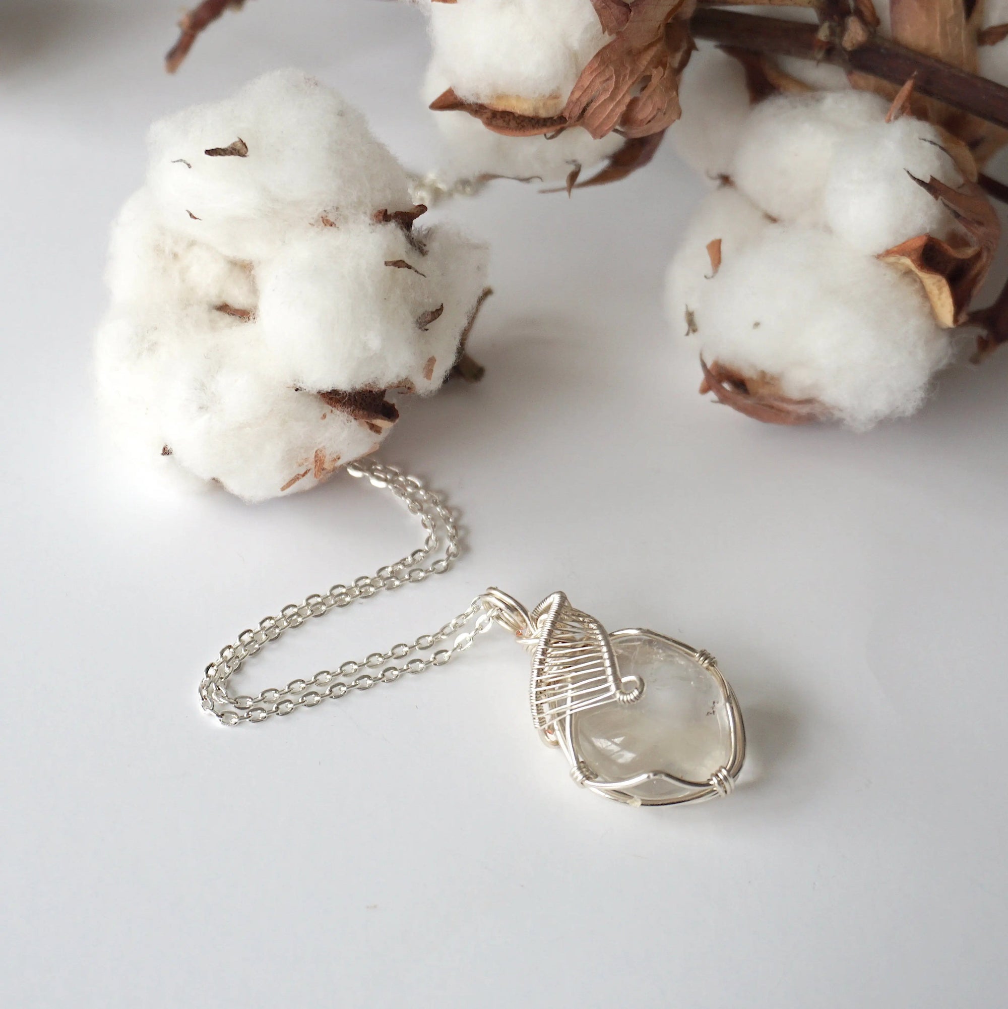 Rock Crystal Silver Pendant Necklace (Clear Quartz) DesignsbyNatureGems