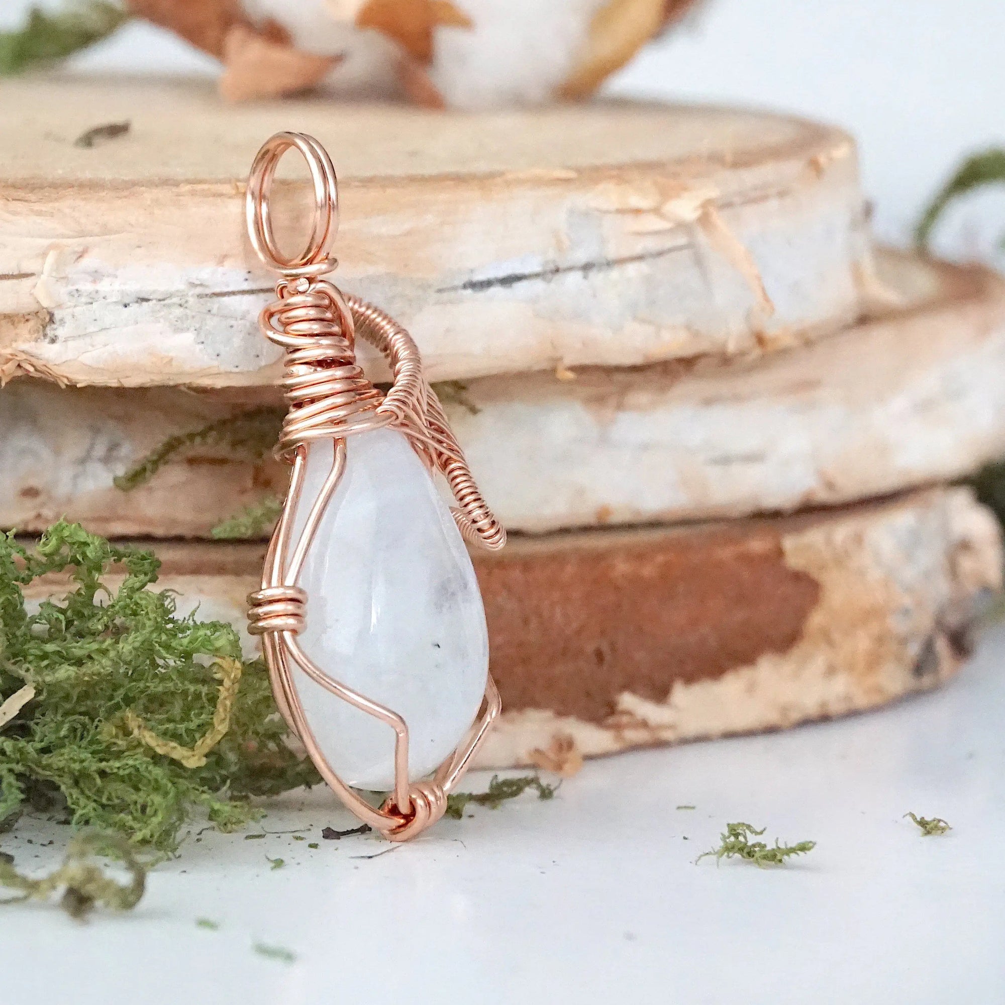 Rose Gold Rainbow Moonstone Necklace DesignsbyNatureGems