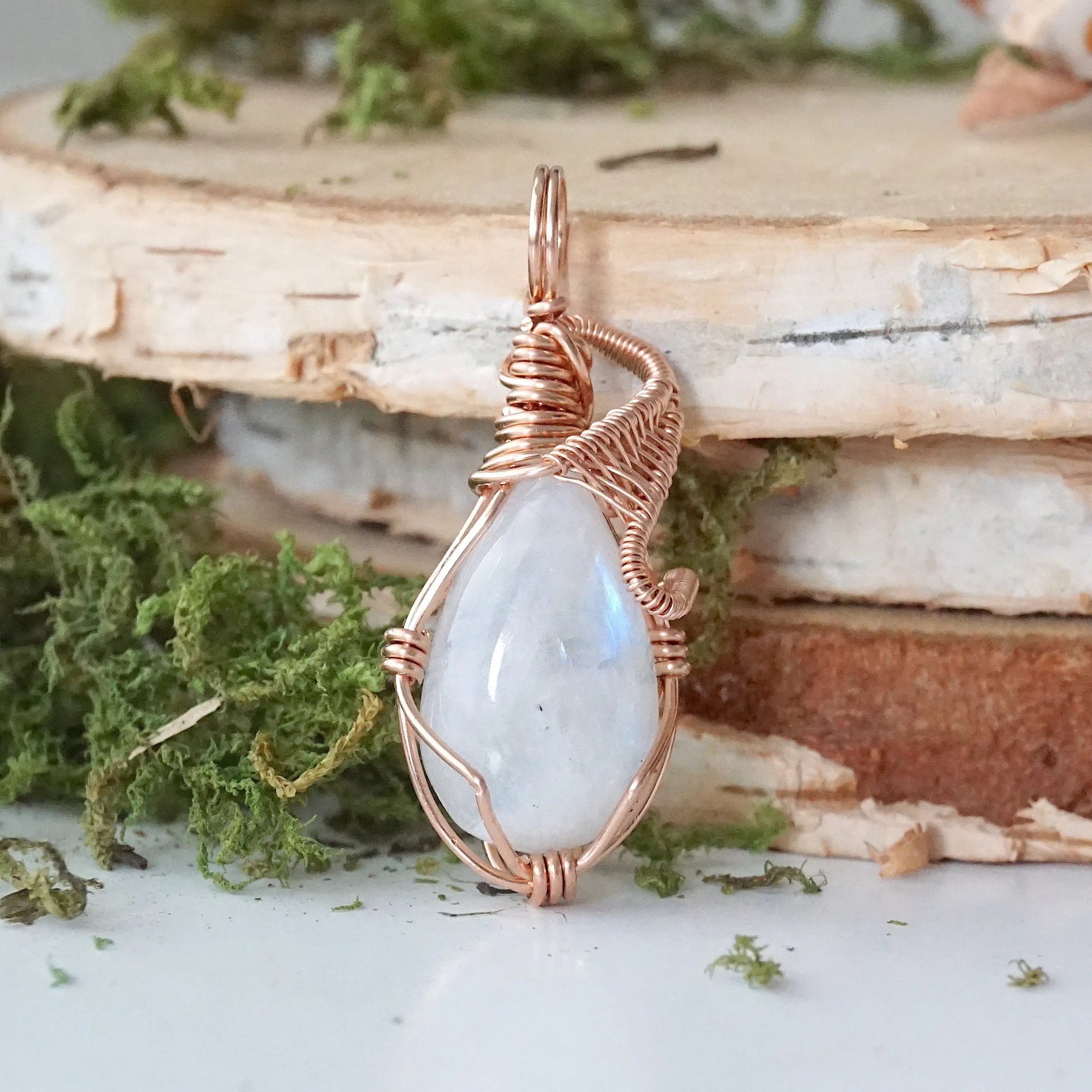 Rose Gold Rainbow Moonstone Necklace DesignsbyNatureGems