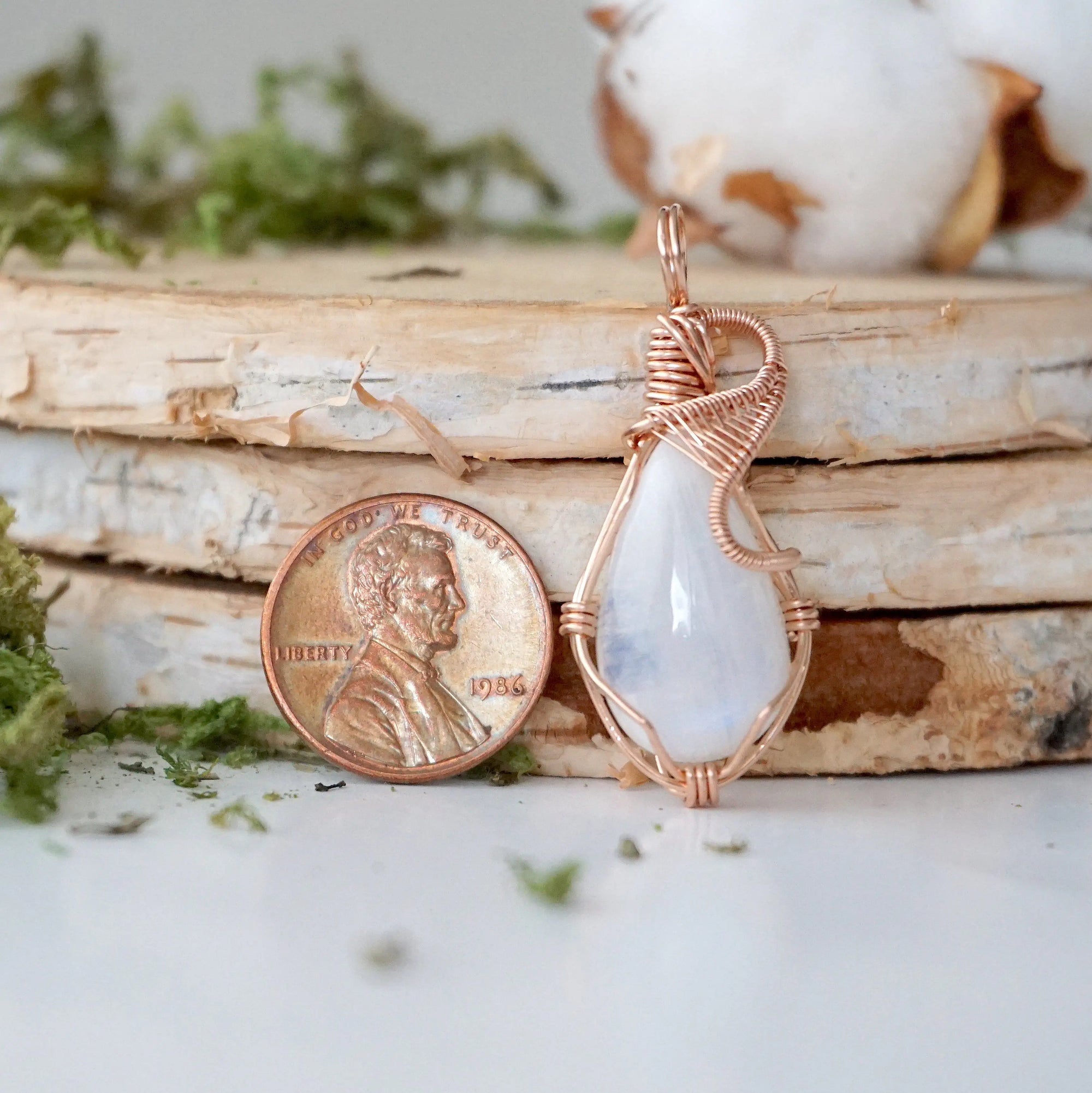 Rose Gold Rainbow Moonstone Necklace DesignsbyNatureGems