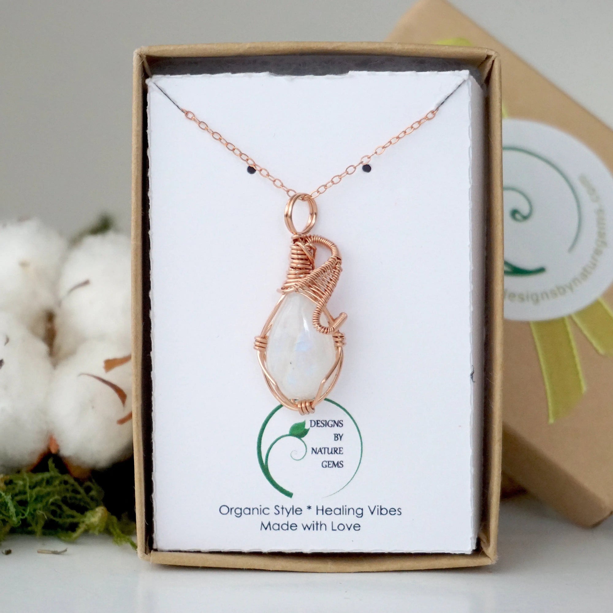 Rose Gold Rainbow Moonstone Necklace DesignsbyNatureGems