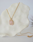 Rose Quartz 14K Gold Huggie Charm Necklace Designs by Nature Gems