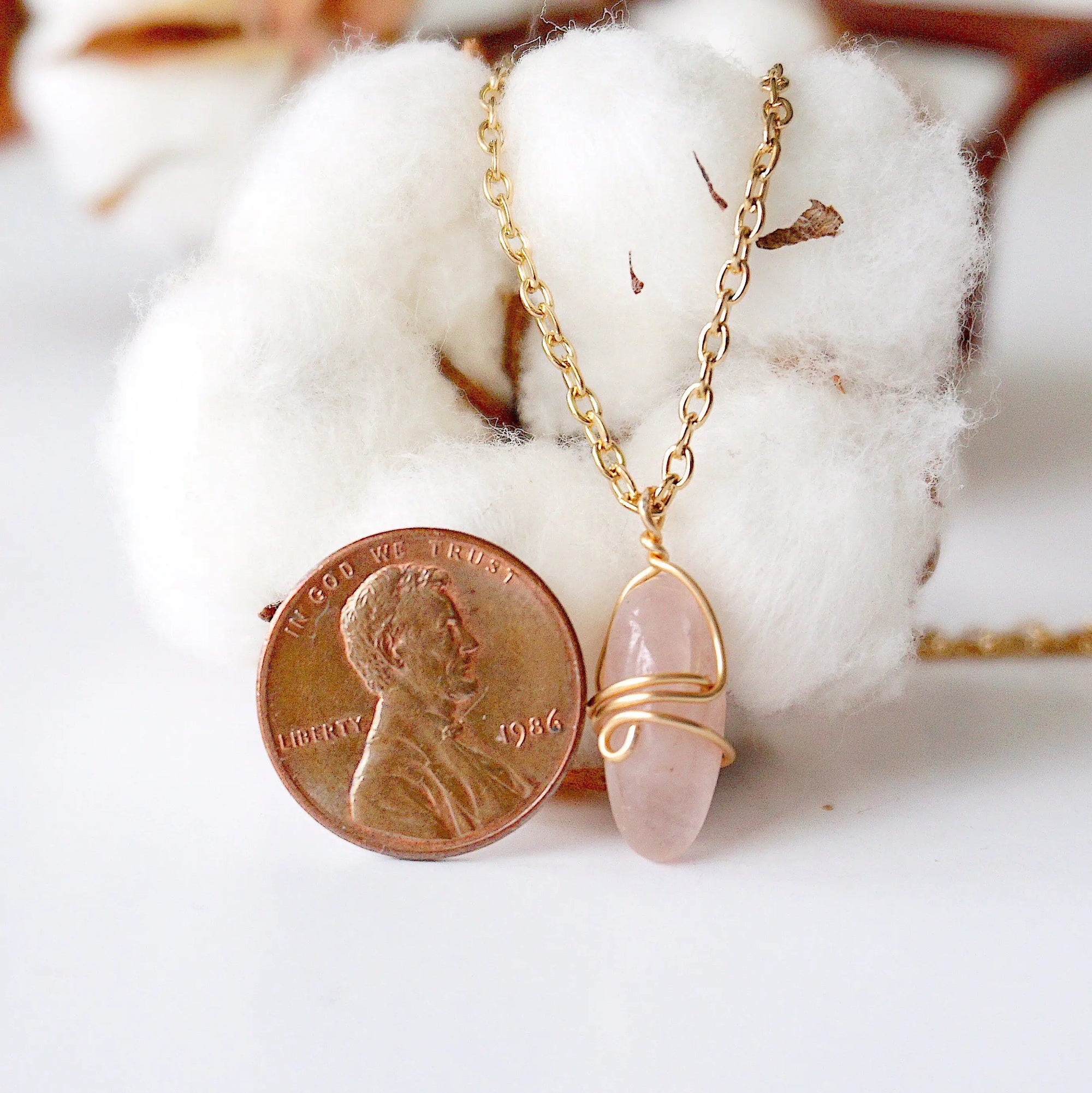 Rose Quartz Charm Necklace - Gold Plated Brass Designs by Nature Gems