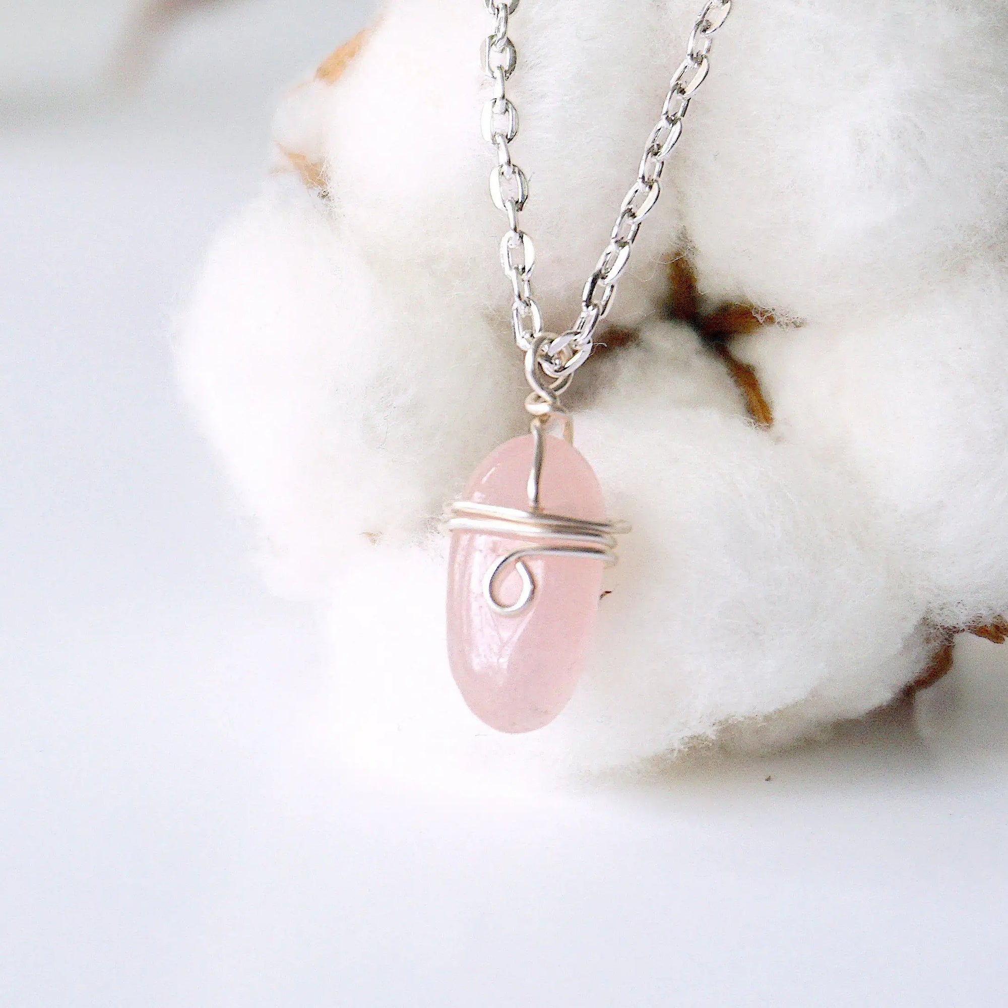 Rose Quartz Charm Necklace - Sterling Silver Plated Designs by Nature Gems