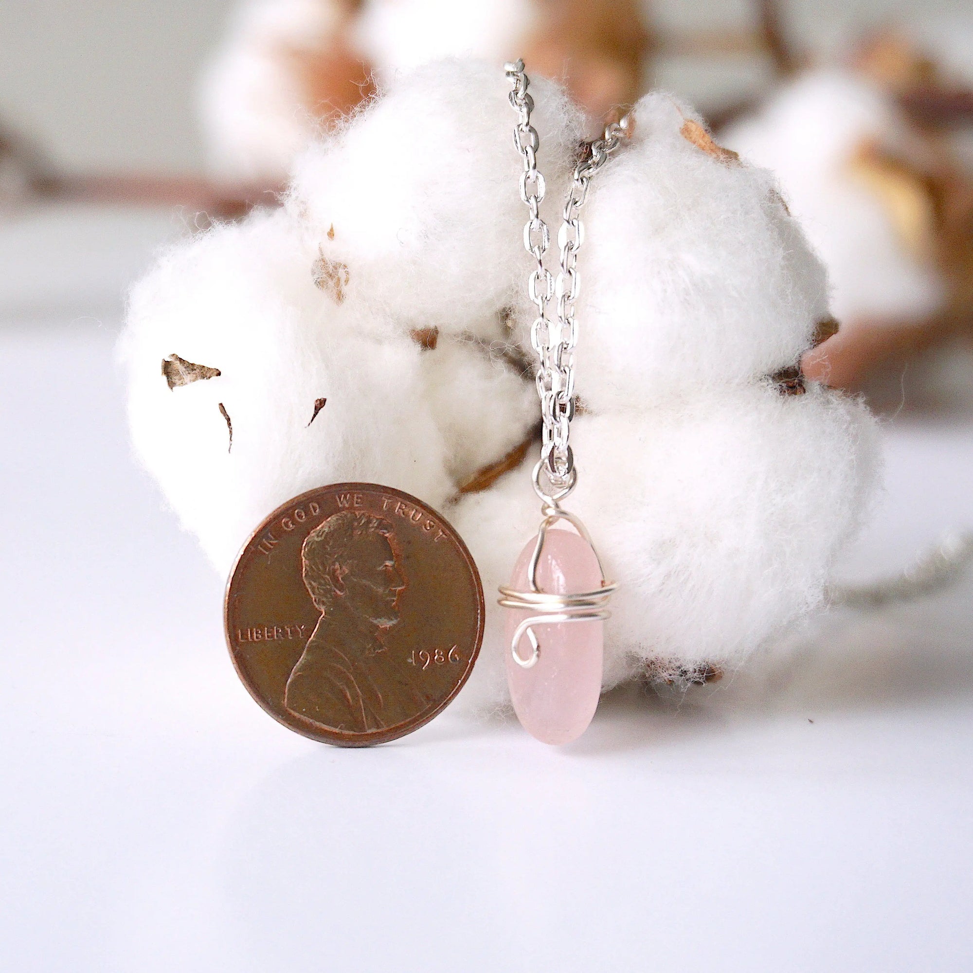 Rose Quartz Charm Necklace - Sterling Silver Plated Designs by Nature Gems