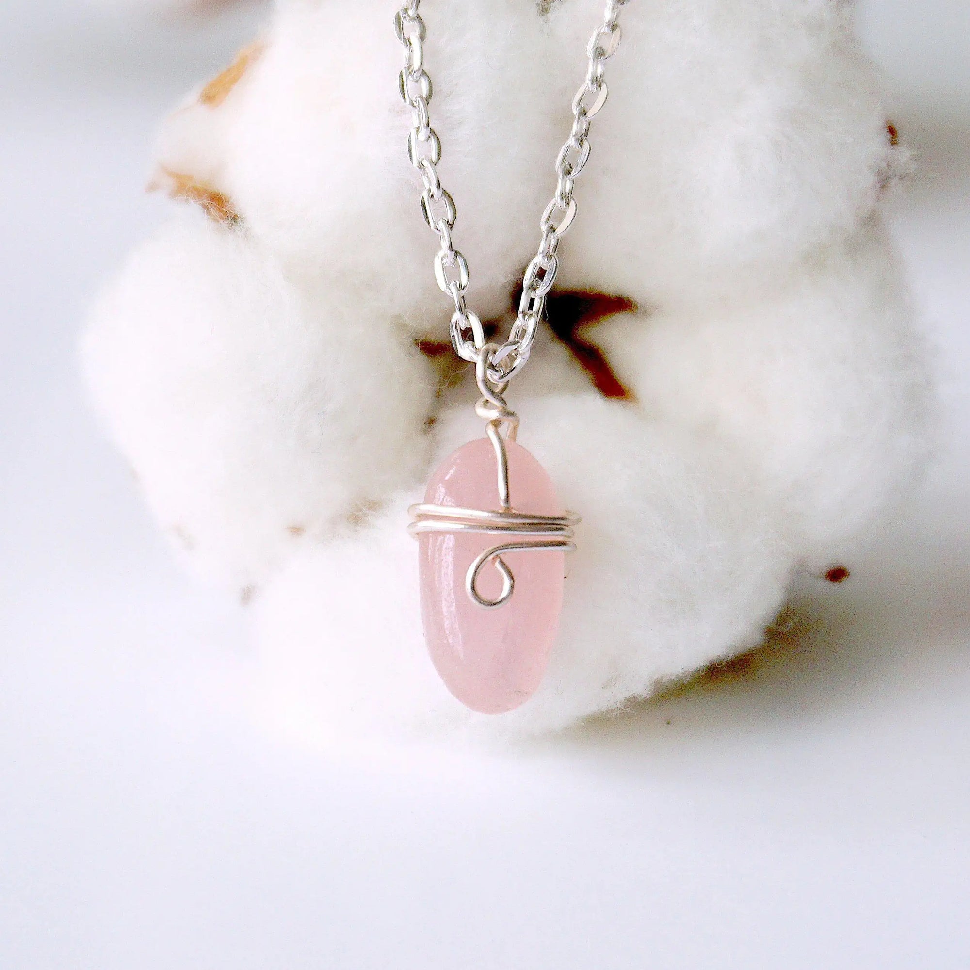 Rose Quartz Charm Necklace - Sterling Silver Plated Designs by Nature Gems