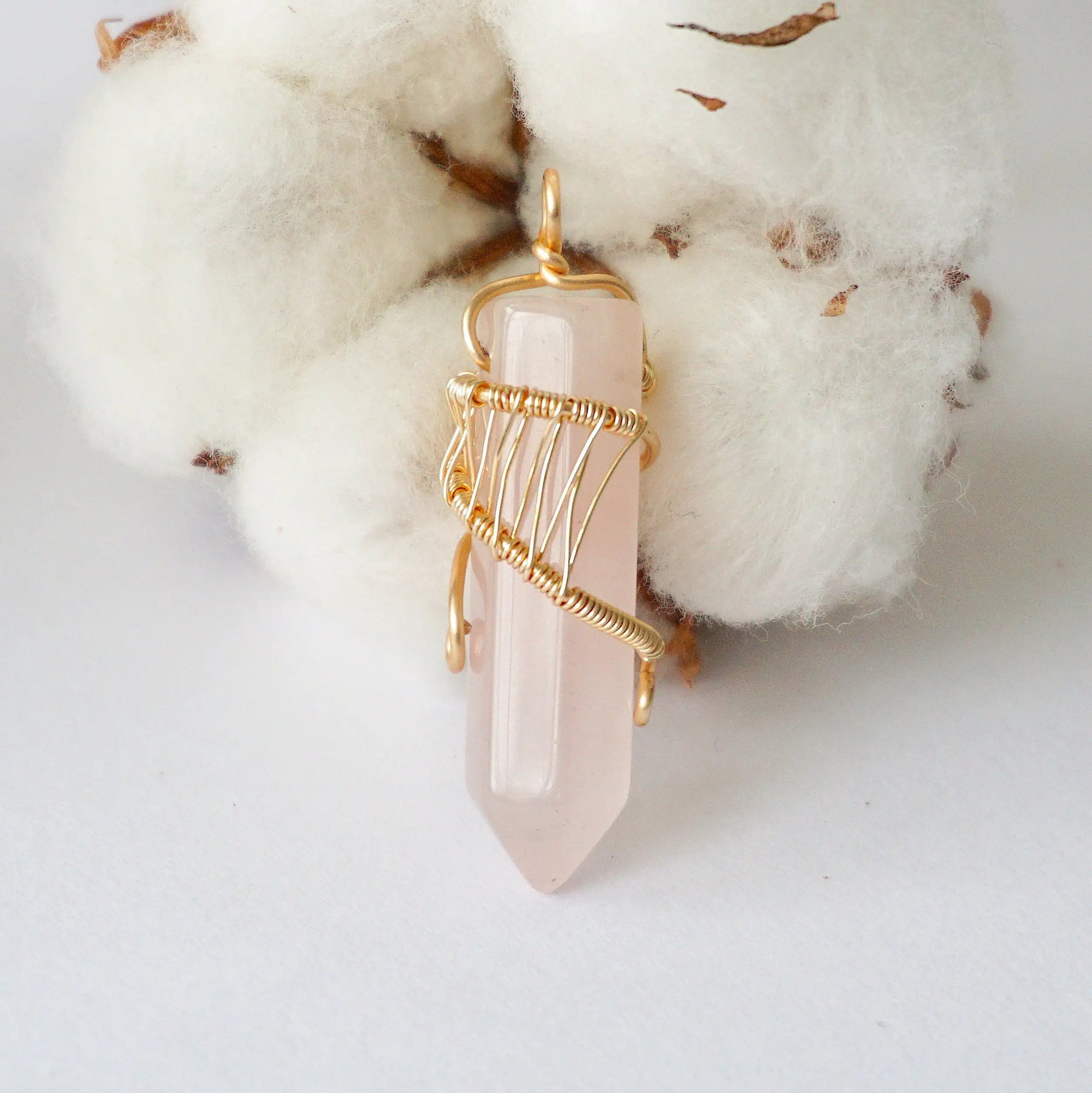 Rose Quartz Hexagonal Point Necklace - Gold Plated Designs by Nature Gems