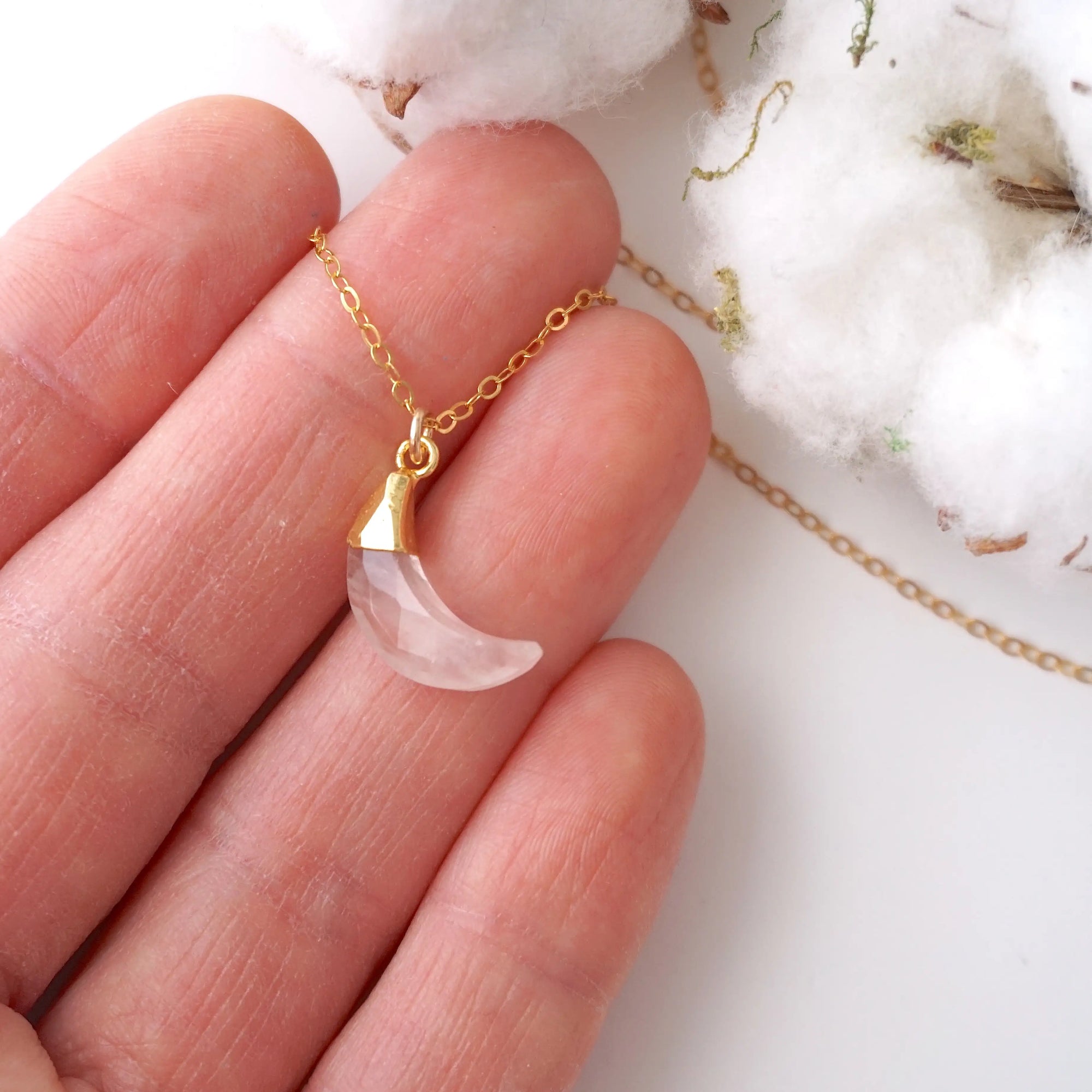 Rose Quartz Moon Charm Necklace - 14K Gold-Filled DesignsbyNatureGems
