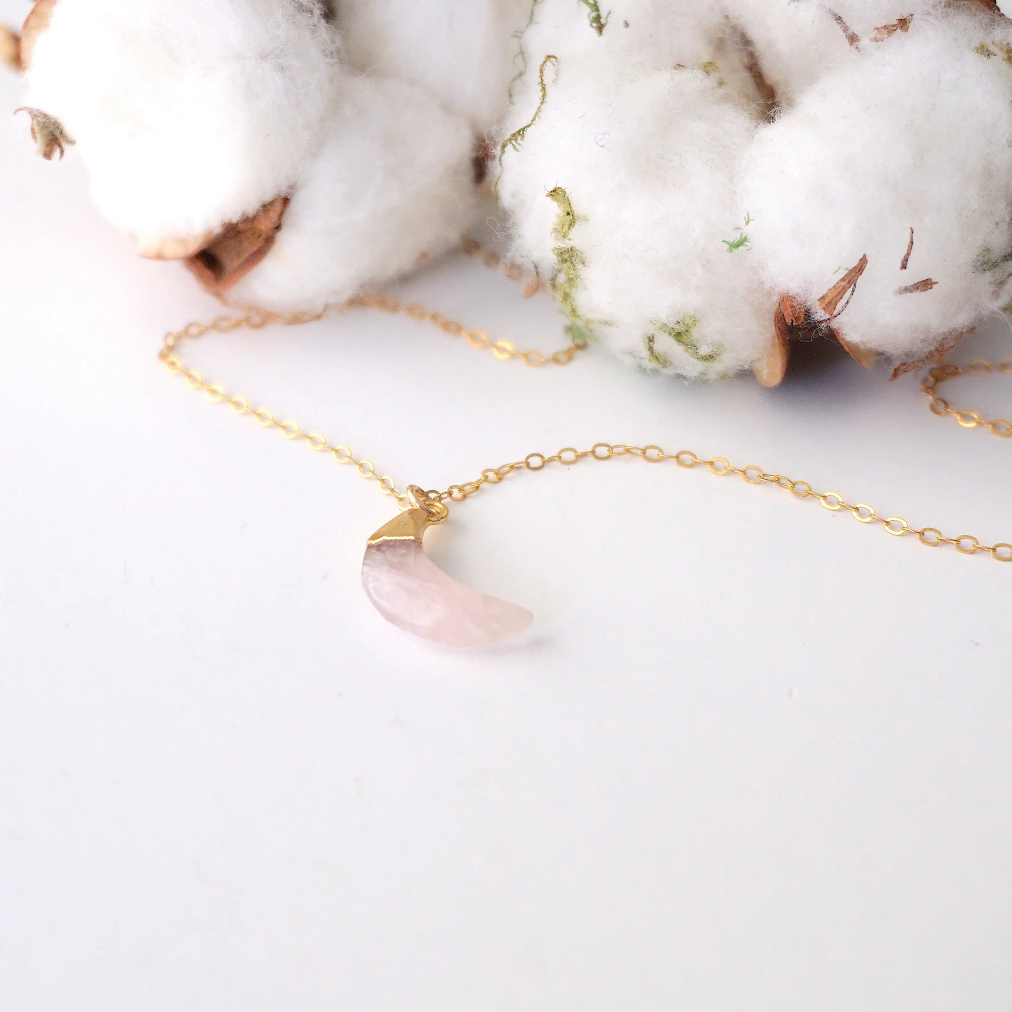 Rose Quartz Moon Charm Necklace - 14K Gold-Filled DesignsbyNatureGems