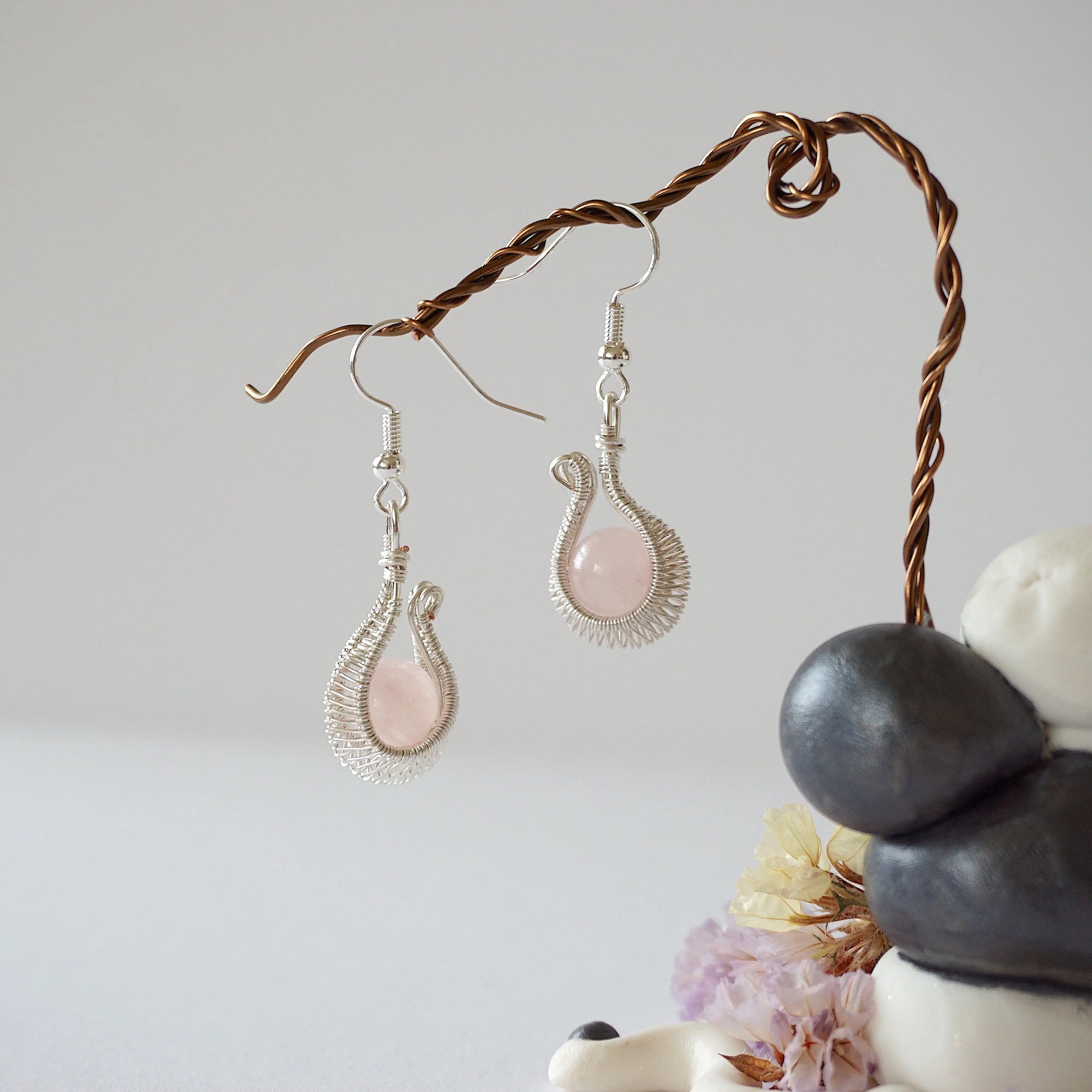 Rose Quartz Silver Plated Drop U-Shape Earring Designs by Nature Gems